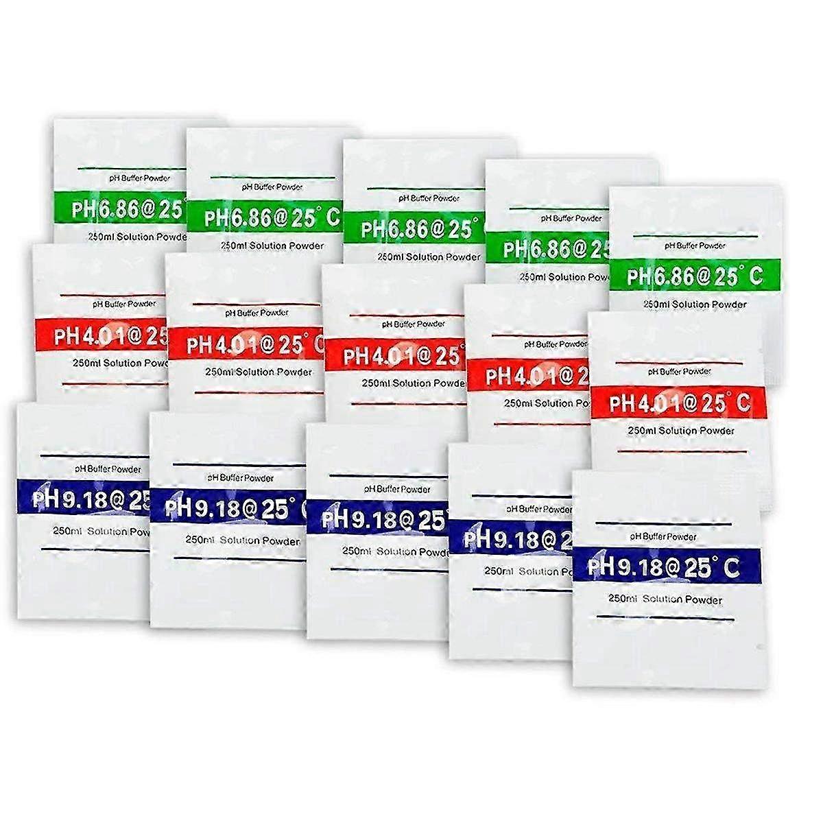 15 Pack pH Meter Buffer Solution Powder for Precise Calibration - 6.86, 4.00 & 9.18 pH Calibration Solution Packets for pH Tester, Hydroponics, Aquari