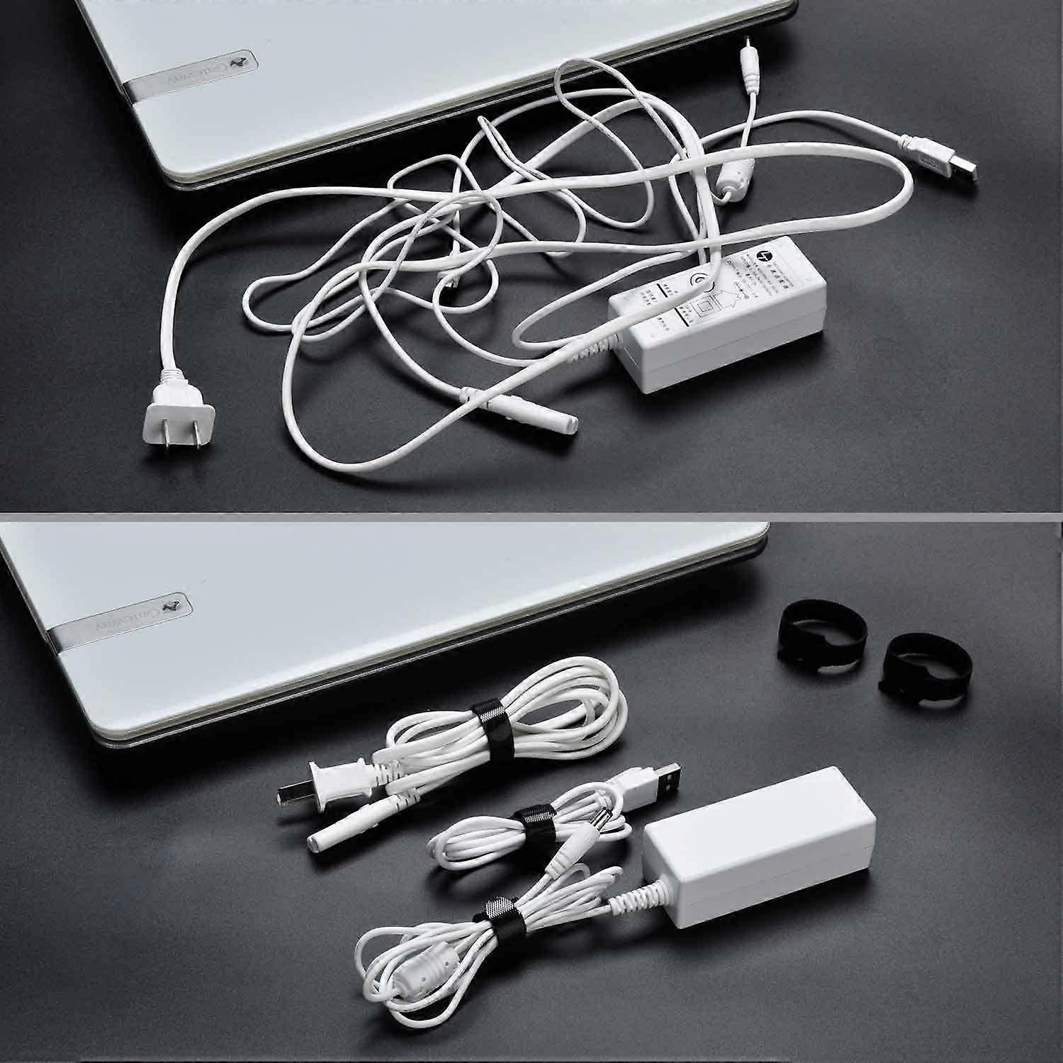 60-Pack Reusable Cord Organizers - Adjustable Hook & Loop Straps (Black)