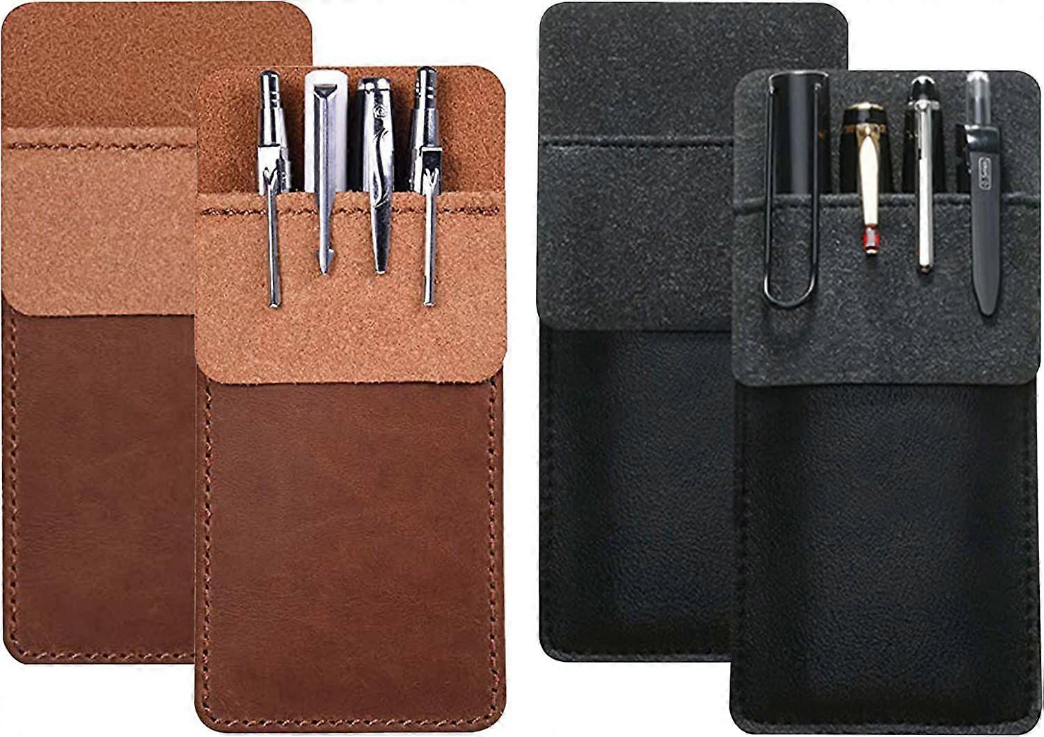 Leather Pen Pouch - Multi-Pocket Organizer (Black/Brown, 4pcs)