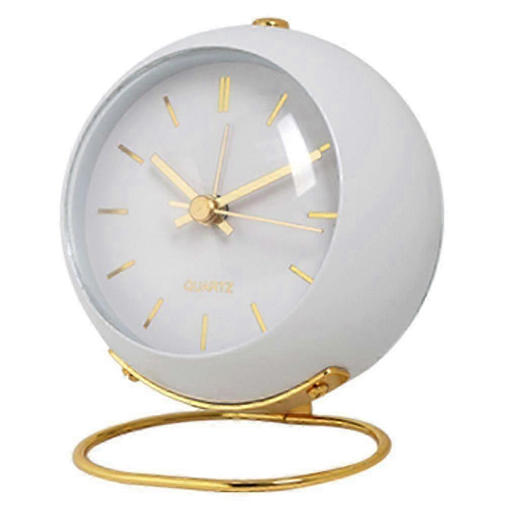 Analog Alarm Clock with Lights, Small Silent Retro Alarm Clock Student Bedside Alarm Clock Luminous Pointer Clock(White)