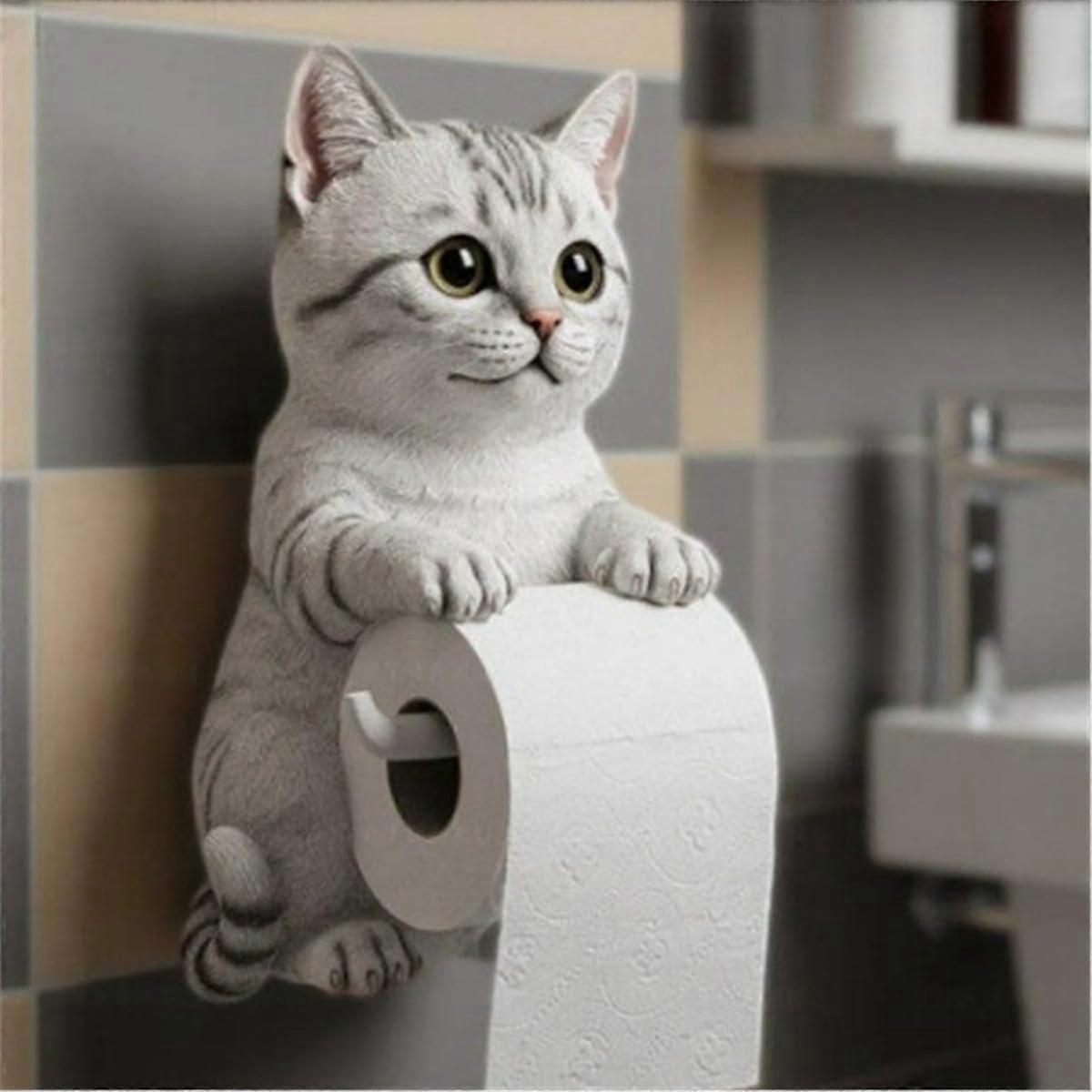 Cat Toilet Paper Holder, Wall Mounted, Cute 3D Cat Paper Roll Storage, Silver Gradient