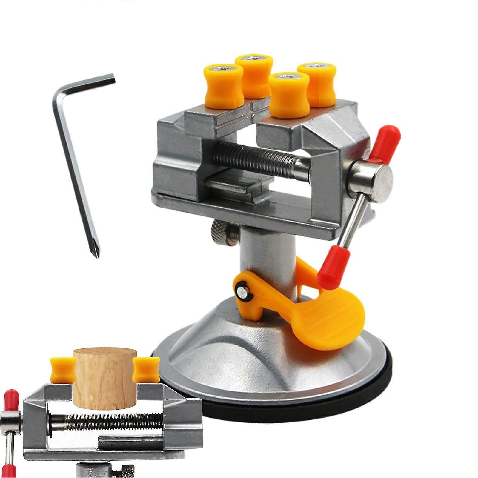 360° Rotating Bench Vise with Suction Base, Small Aluminum Alloy Table Clamp for Woodworking and DIY