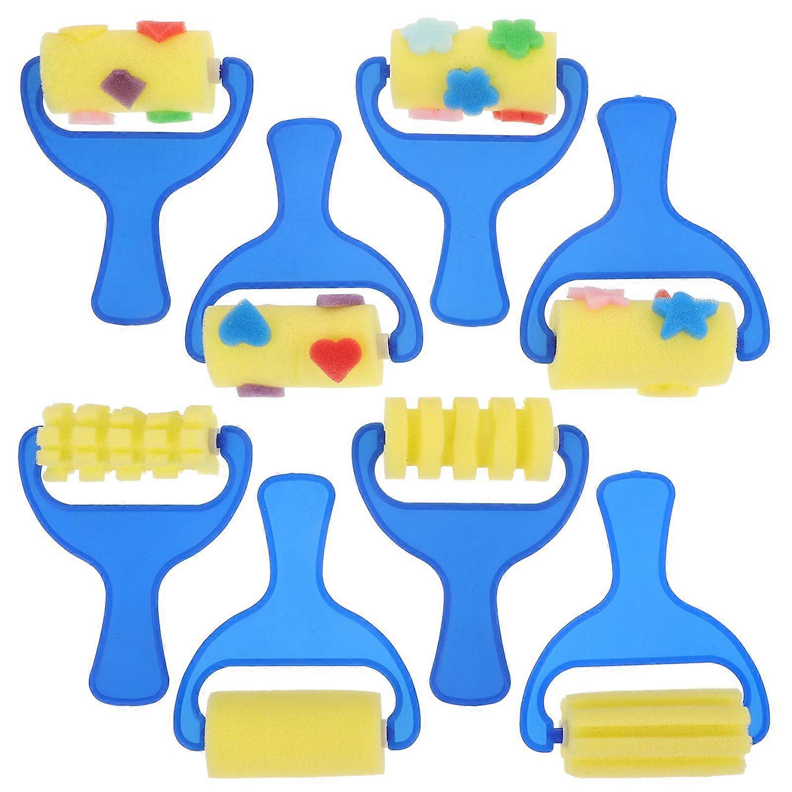 2 Set Drawing Sponge Brush Funny Graffiti DIY Tool Sponge Brush for Kids Children Girls (4pcs Roller Brush and 4pcs Random Pattern Printing Roller Bru