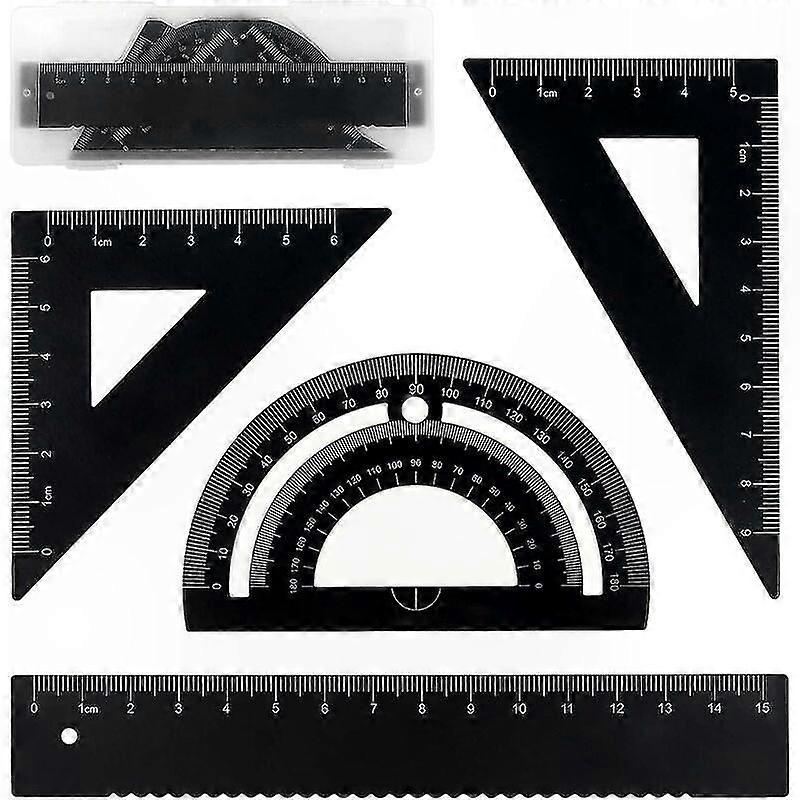 4-Piece Geometry Set with Ruler, Protractor, and Squares in Storage Box for Students