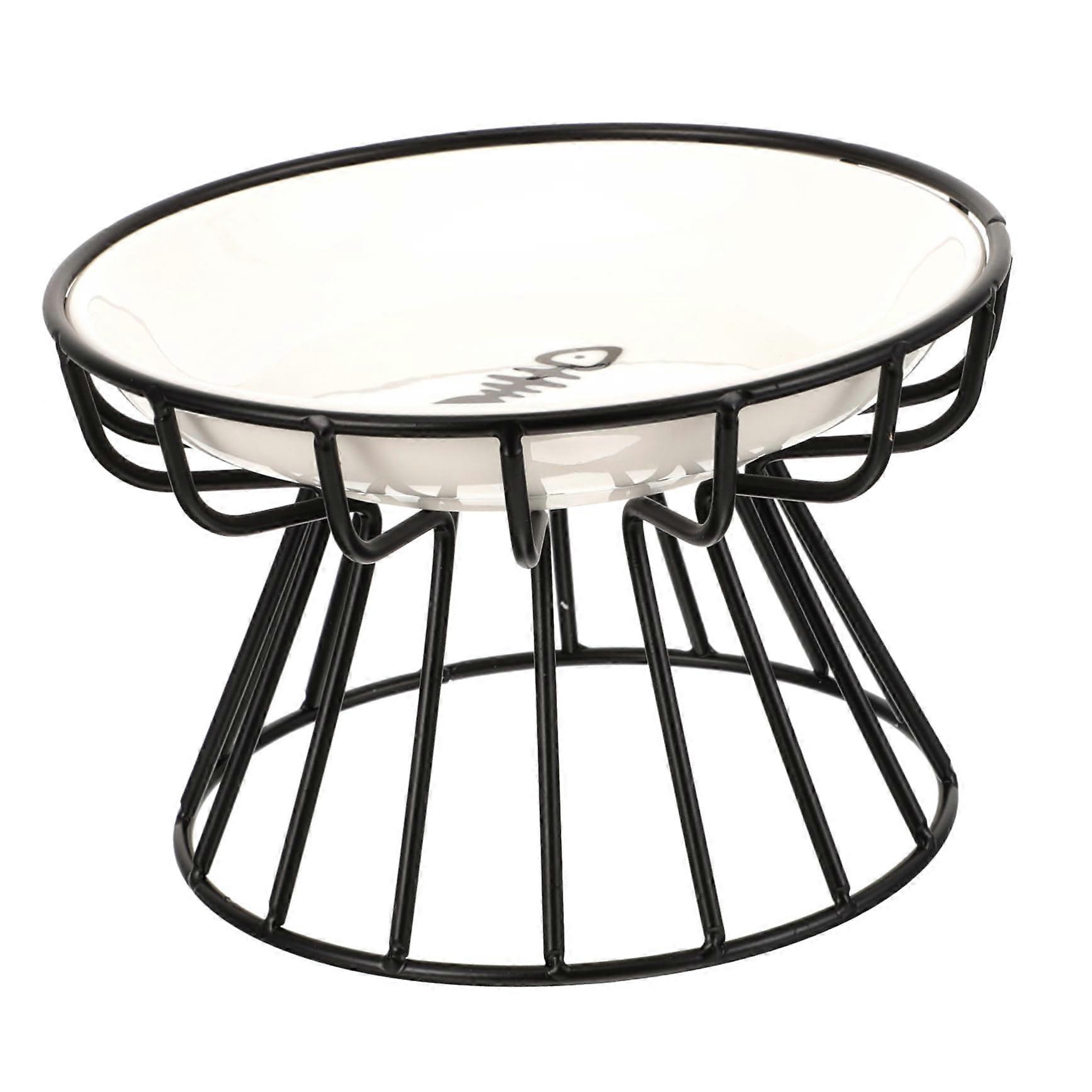 Elevated Cat Bowl Set Ceramic Feeder with Iron Stand for Neck Protection, Easy to Clean Food and Water Container for Cats and Kittens
