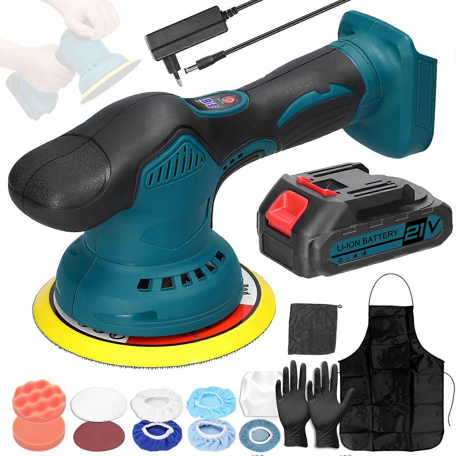 21V Cordless Car Polisher 6 Gears of Speeds Adjustable Electric Auto Polishing Machine Multifunctional Home Cleaning Metal Waxing Wood Sanding Rust Re