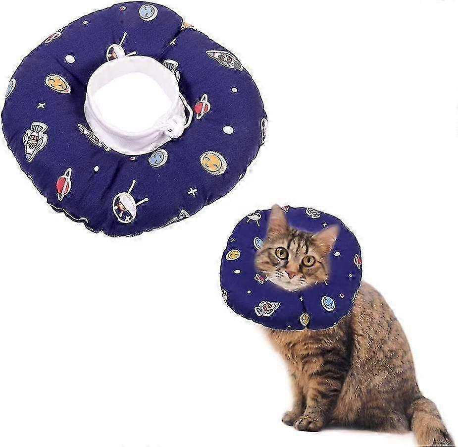 Pet Soft Waterproof Protective Collar for Kitten (XS, Blue, Space Theme)