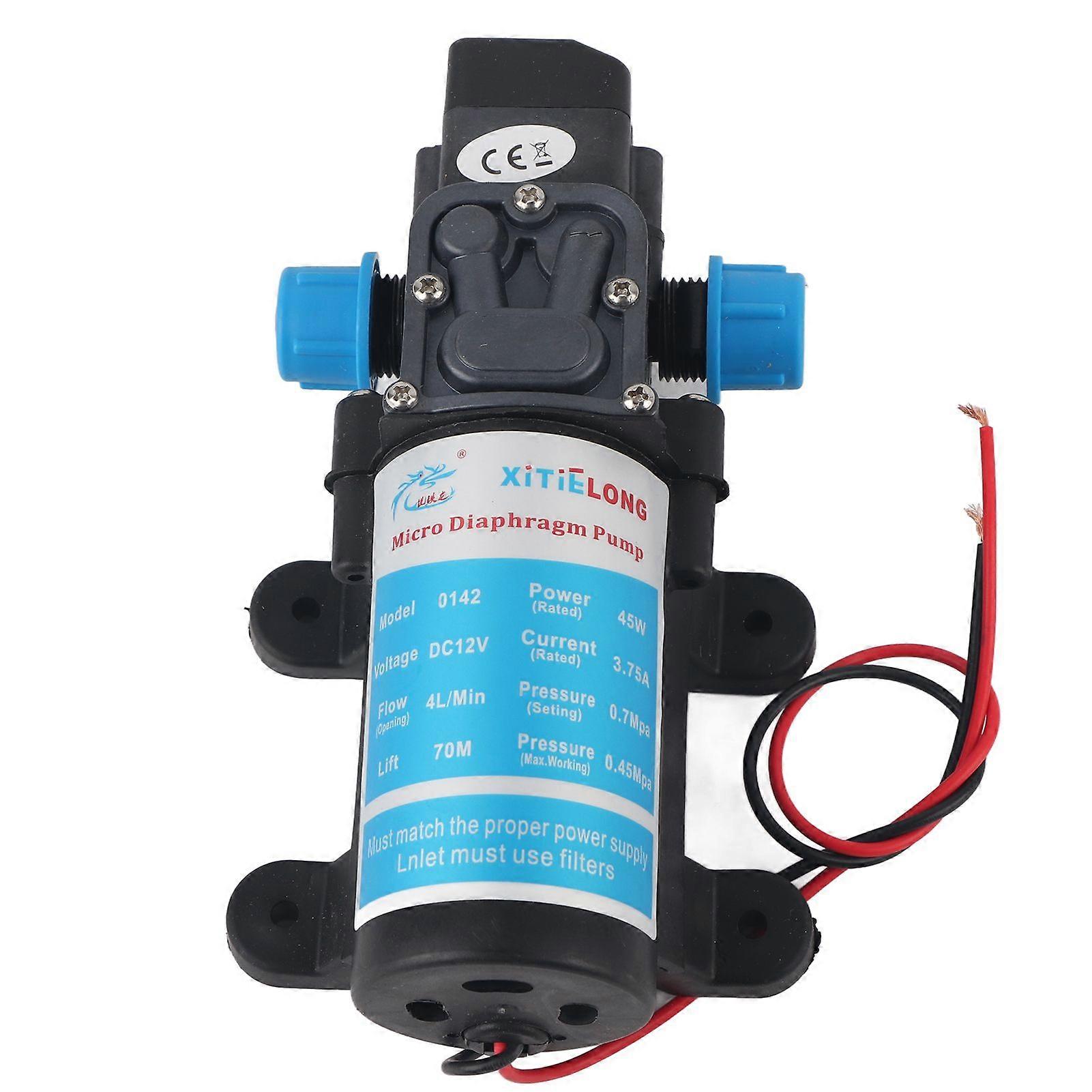DC 12V 45W Micro Diaphragm Water Self Priming Pump Low Noise 4L/min Flow Black