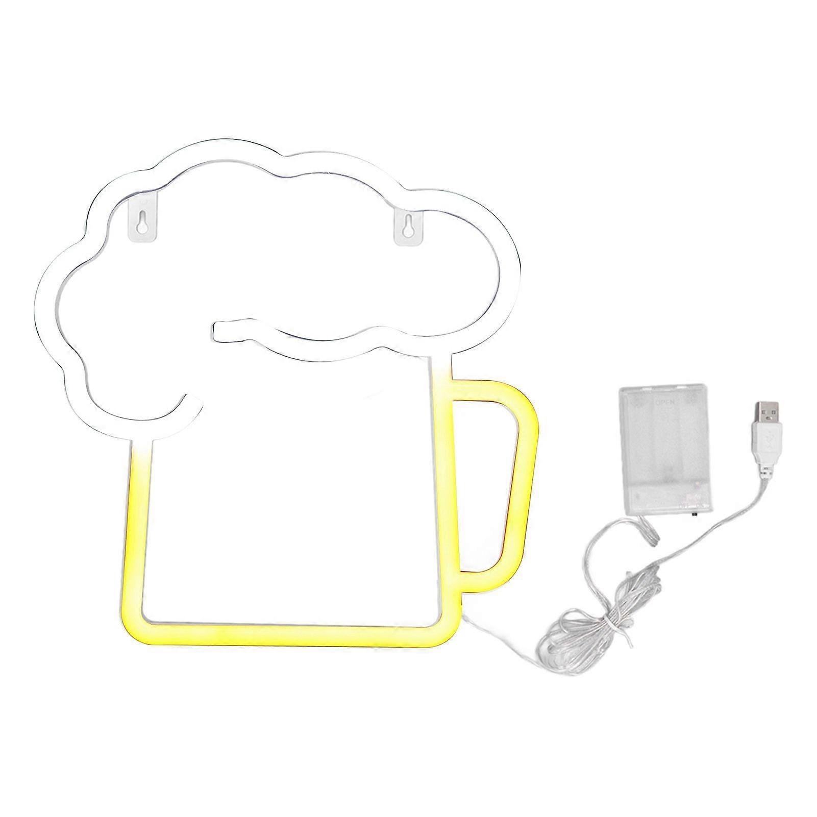 Neon Beer Signs Yellow White Battery USB Powered IP45 Waterproof Easy Hanging Bar Sign for Wall Decoration