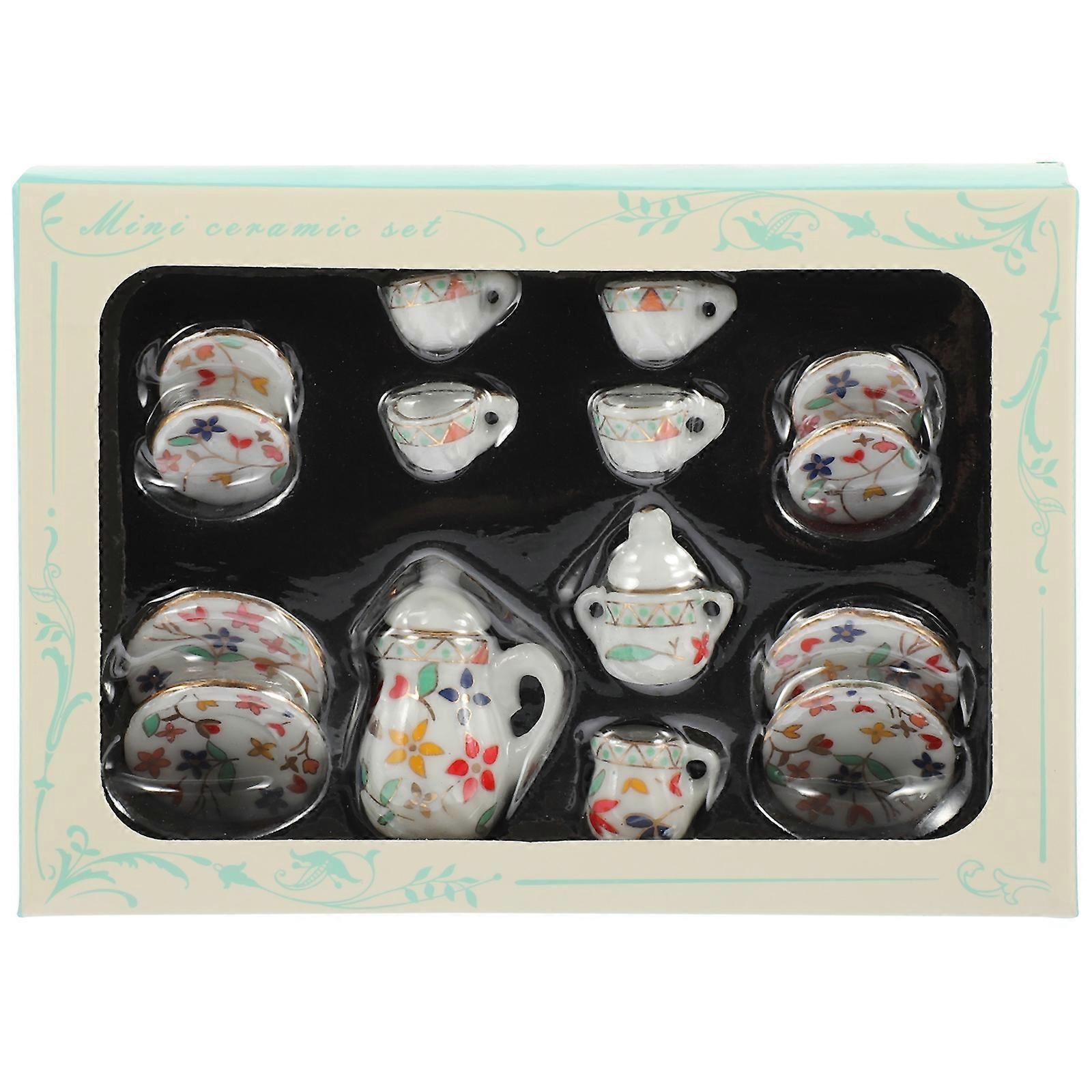 Miniature Tea Set Mini Ceramic Tableware for Decoration 1Set Assorted Color