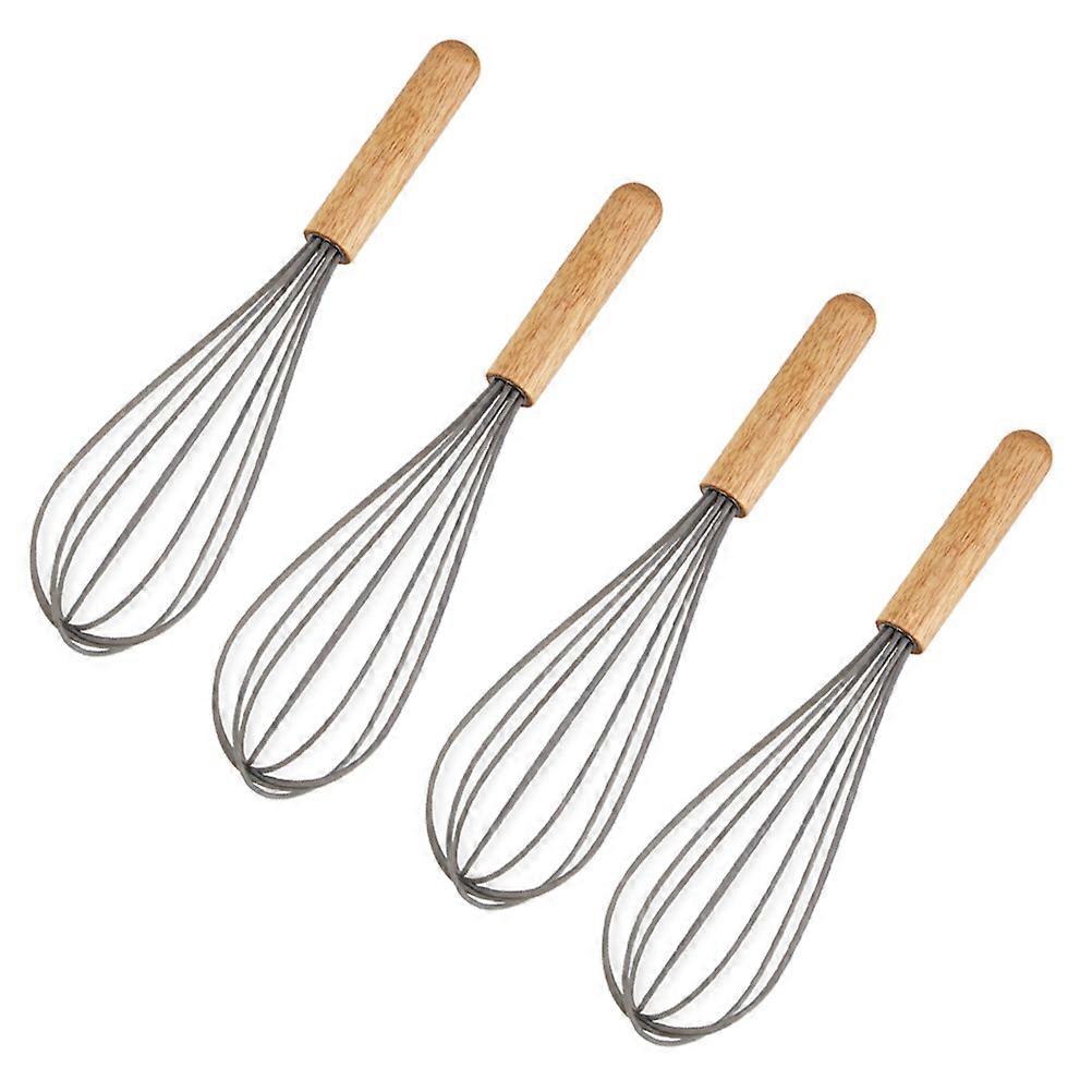 Wooden Handle Whisk for Kitchen Use Made of Synthetic Material Silver Color