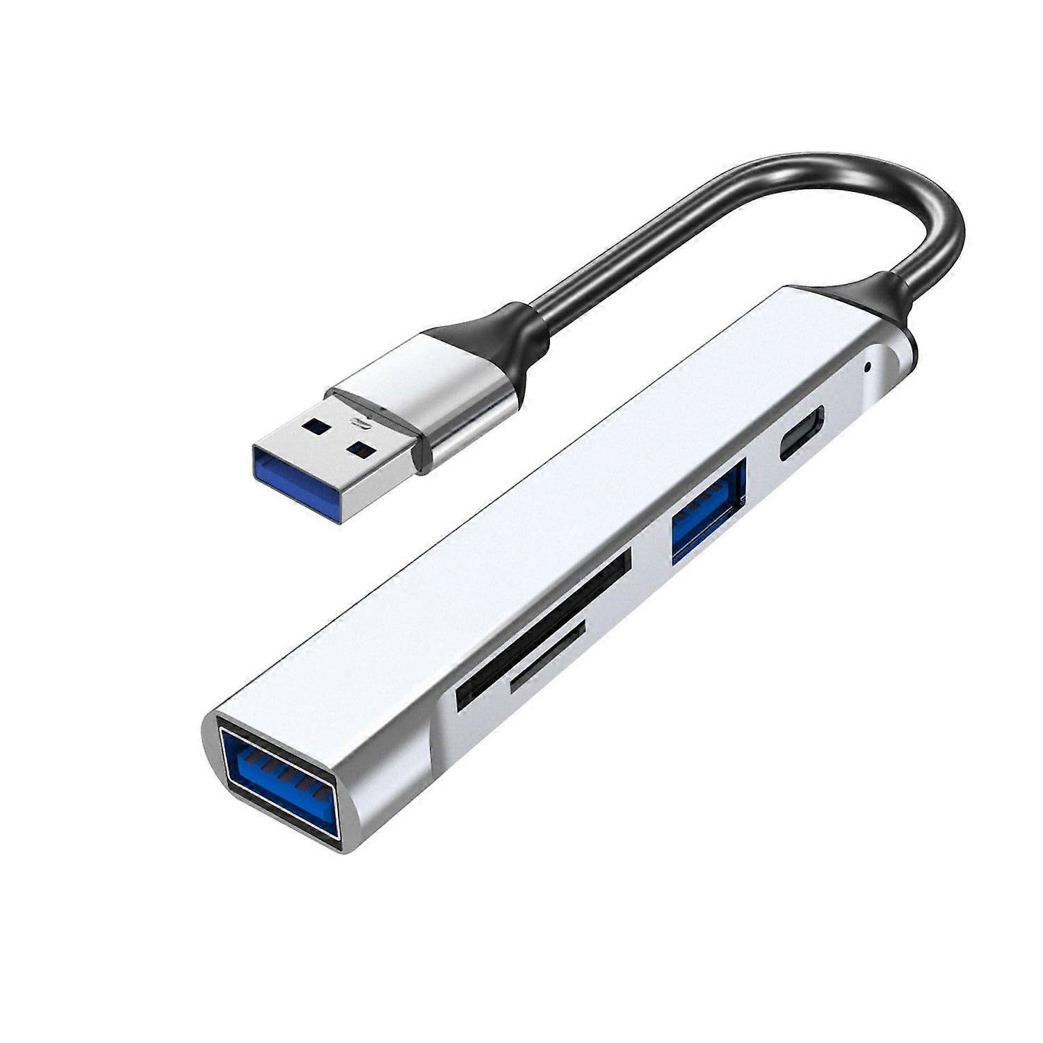 Convenient USB Hubs with Type C Data USB3.0 2.0 and Card Reader Card Reader for Office School and Shopping Mall(White)
