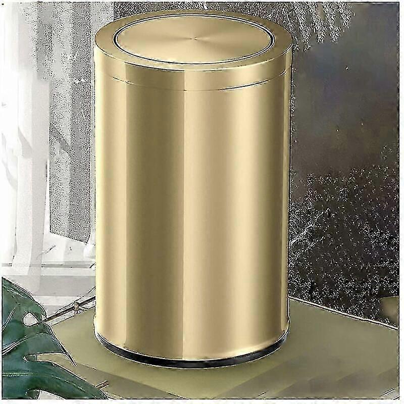 Small metal bathroom bin 9L, gold swing lid trash can 31cm height for compact toilets