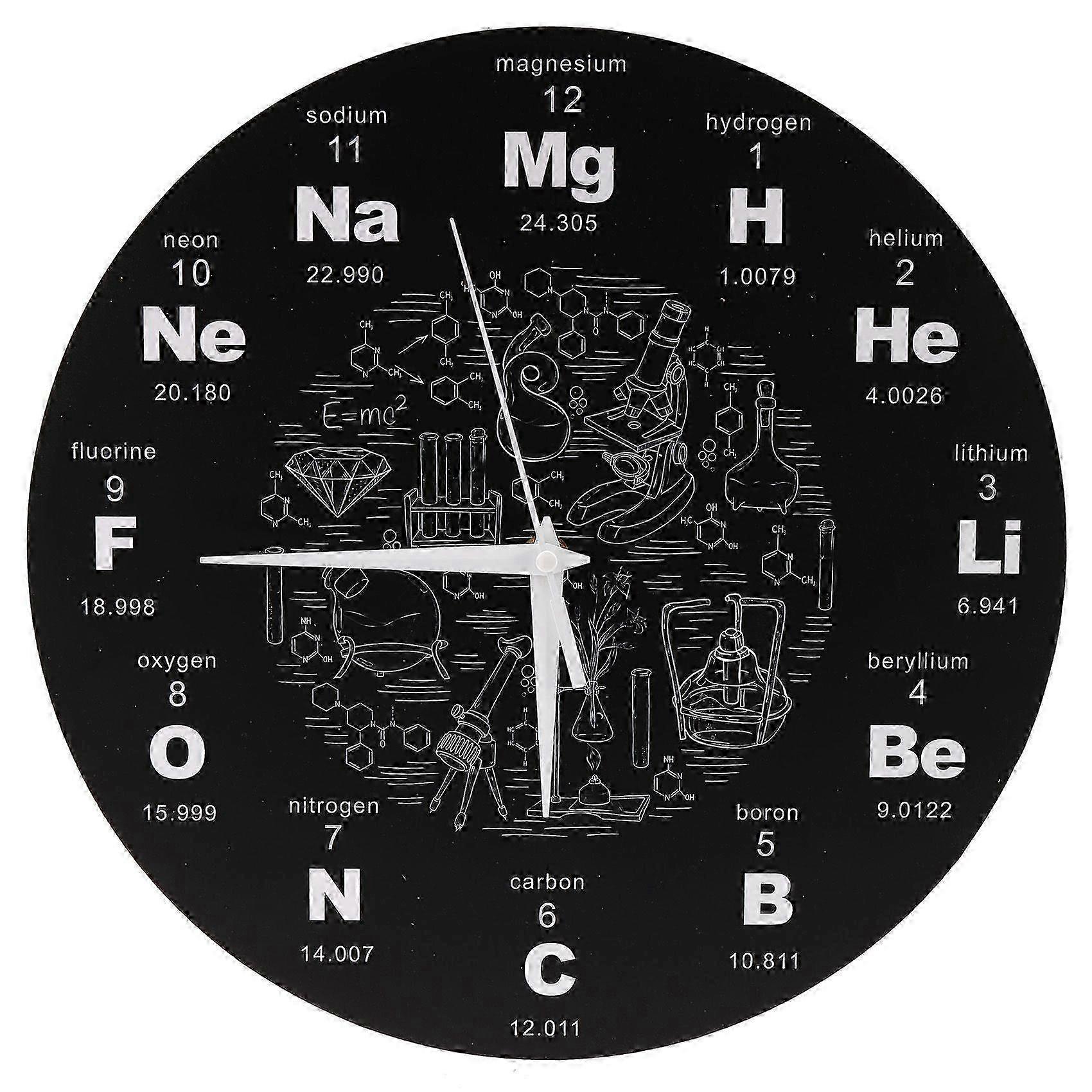 periodiska systemet för grundämnen, väggkonst, kemiska symboler, klocka, pedagogisk, elementaL, display, klassrum, gåva, svart