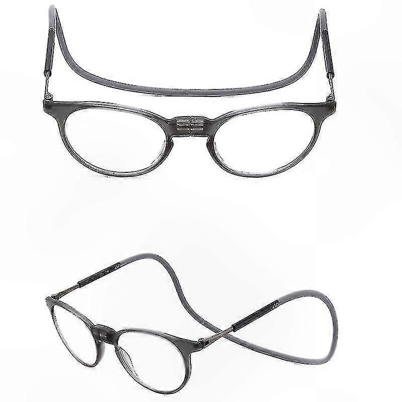 Adjustable Neck Magnet Reading Glasses Unisex Telescopic Round Frame Portable Foldable Eyewear