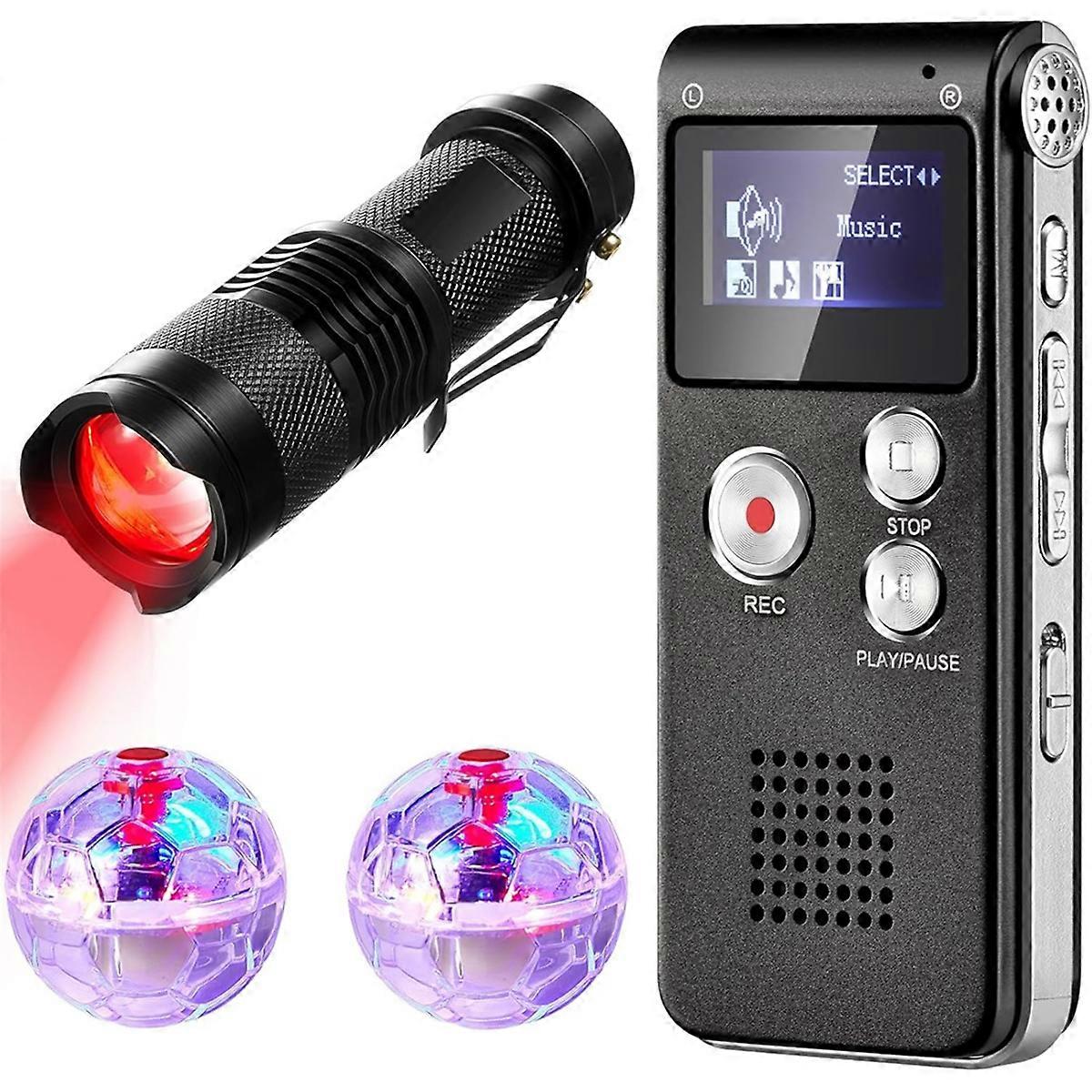 4 Pcs Equipment Kit 1 Light Night Vision Flashlight 1 Voice Recorder 2 LED Light Up Pet Cat Balls P