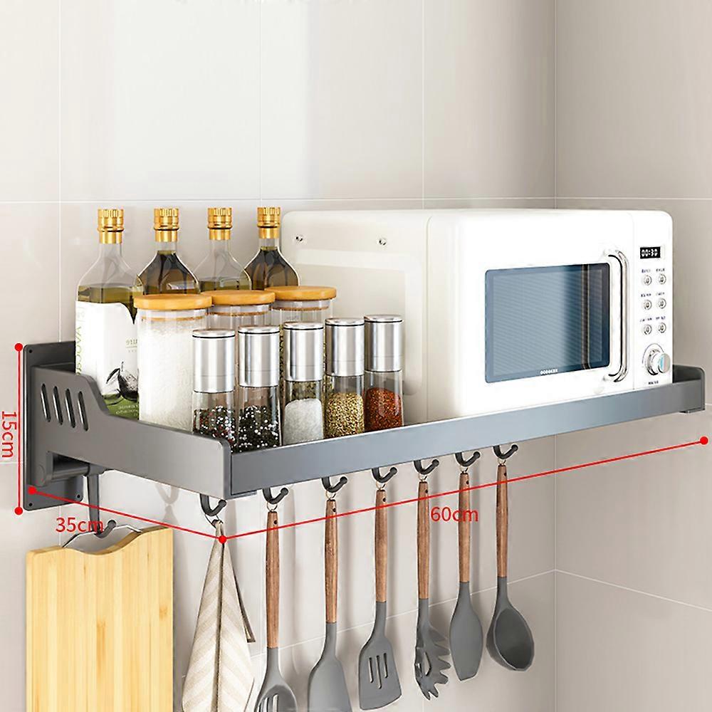 TKdaddy 35x60cm Kitchen Storage Rack Wall Mounted Spice Organizer Holder with Hooks