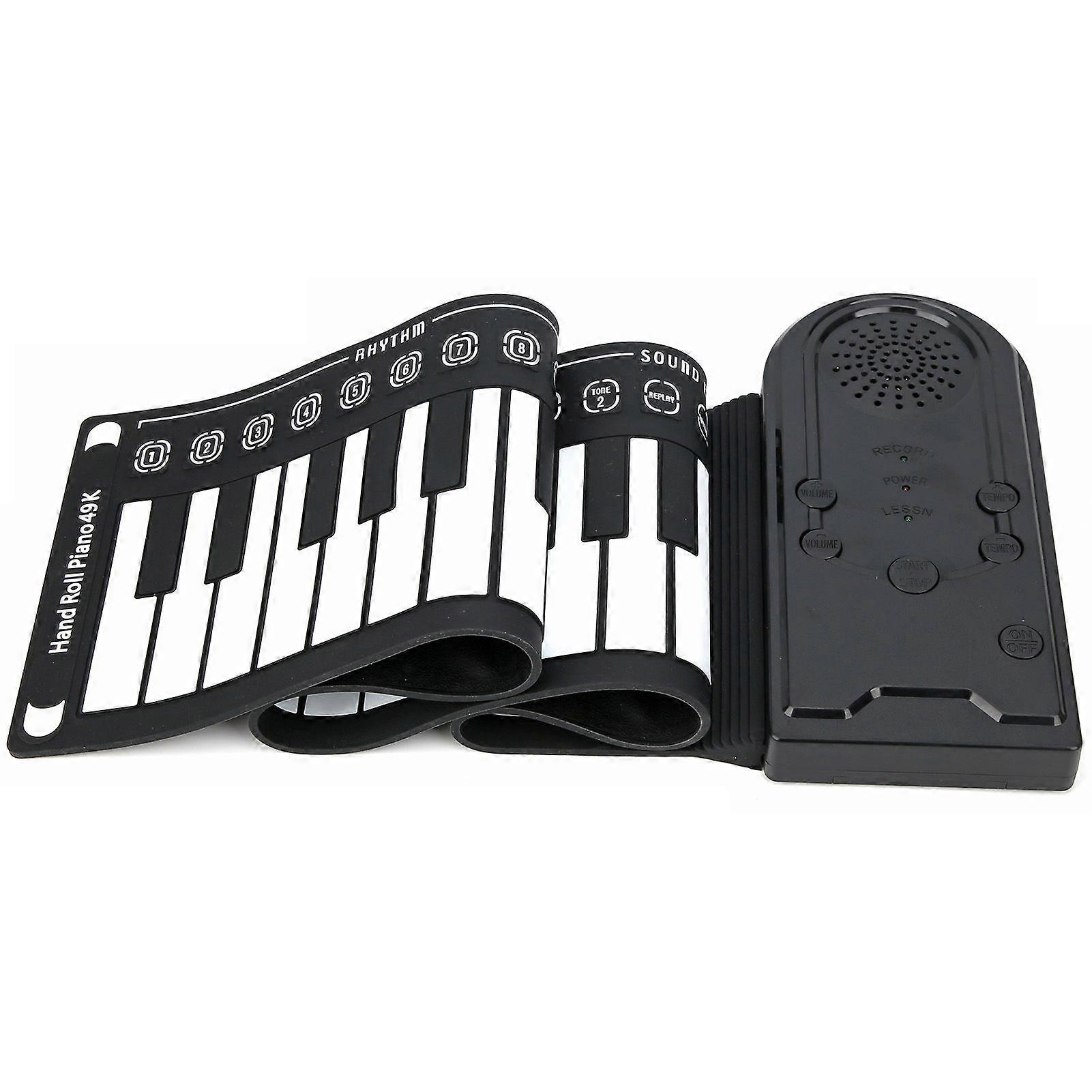 Portable 49 Keys Electronic Keyboard Hand Rolling Up Piano for Children Kids Beginners(Black)