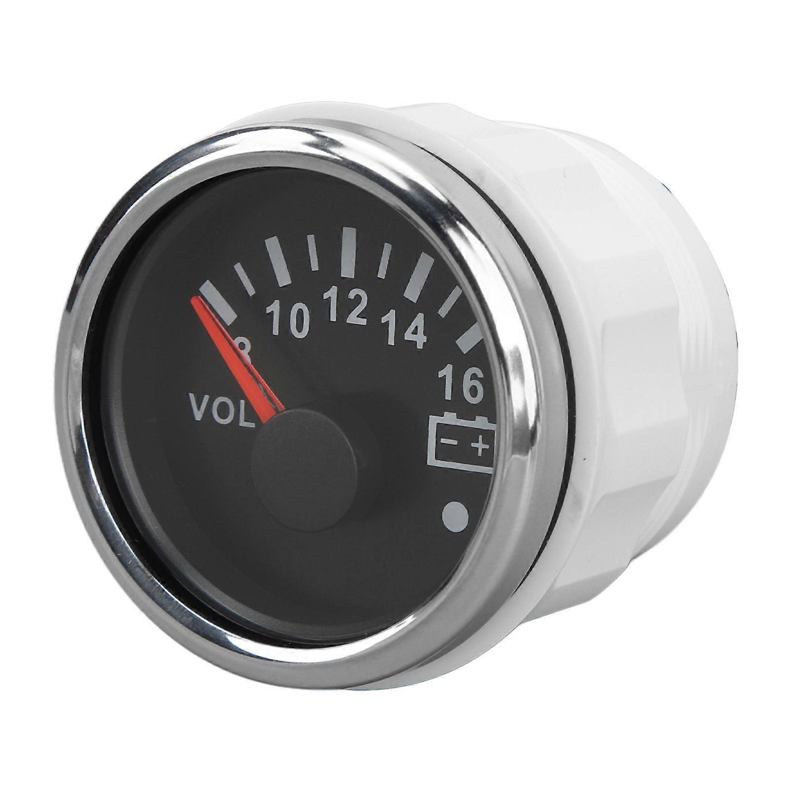 52MM Boat Voltmeter DC9 to 32V Pointer Voltage Gauge with Colorful Backlight for RVs Yachts Fishing Boats Ships Black Plate Silver Cover
