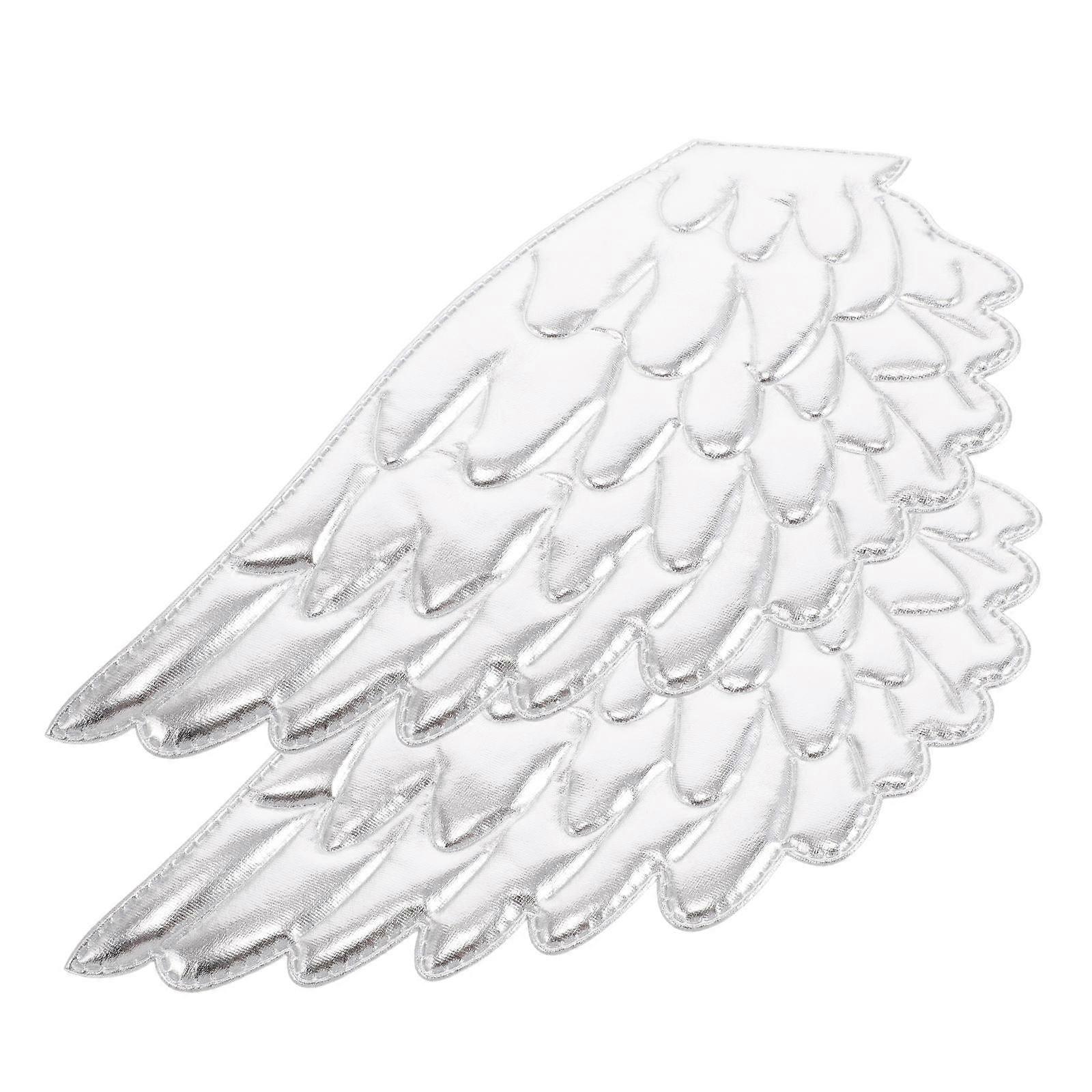Silver Angel Wings Patches for Craft Embossed Fabric with 2Pcs Pack