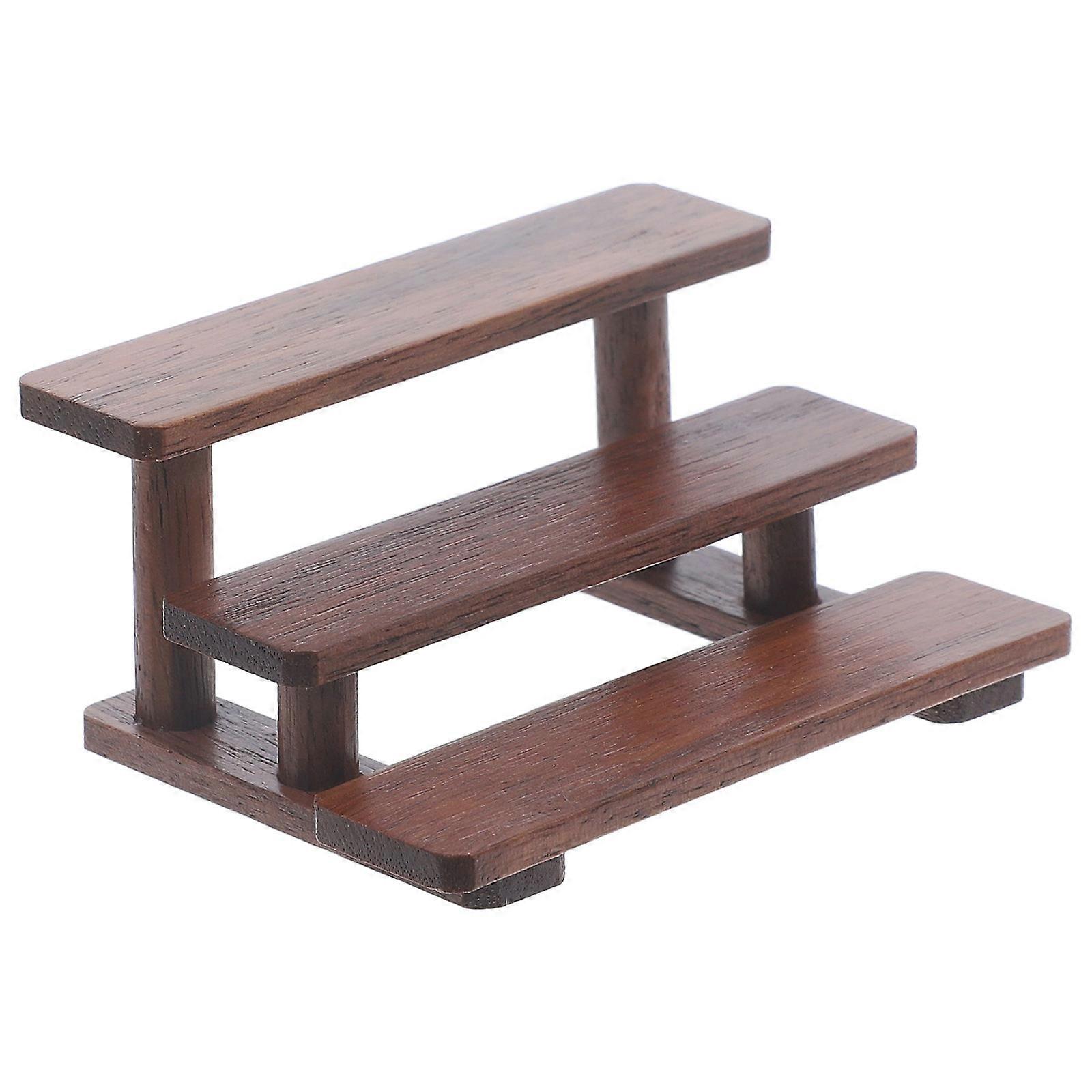 Miniature Design Doll House Wooden Shelf Rectangular Display Rack Coffee 1Pack
