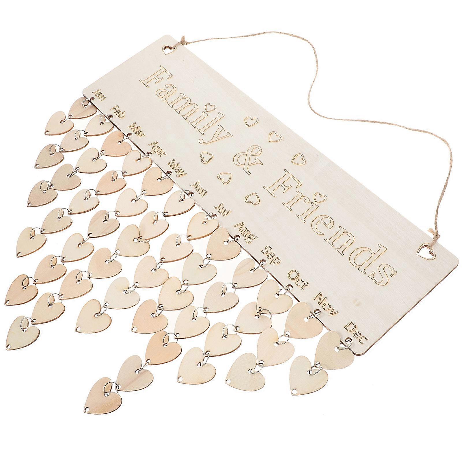 Wooden Family Reminder Calendar For Family Birthdays Decor With Heart Shape And Rustic Style Measuring 40x12cm 3 Sets