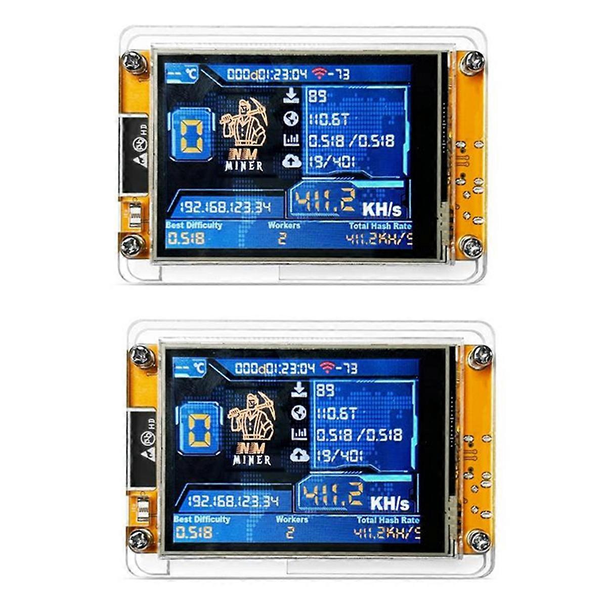 2Pcs Bitcoin NerdMiner V2 NMMiner Hashrate 477KH/S ESP32 2,8 Zoll Display Krypto Solo Lotterie ESP32-2432S028R DROOM