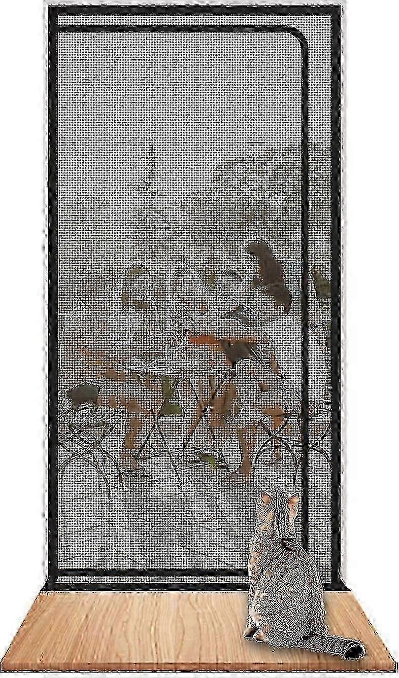 Reinforced Cat Screen Door Heavy Duty Pet-Proof Screen with Zipper White Prevents Pets from Running Out