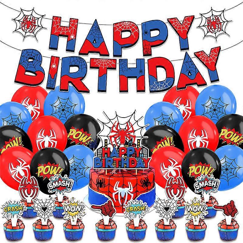 Spider-Man Theme Party Decorations Set Birthday Banner Background Cake Topper Latex Balloons 4pc/5pc Options