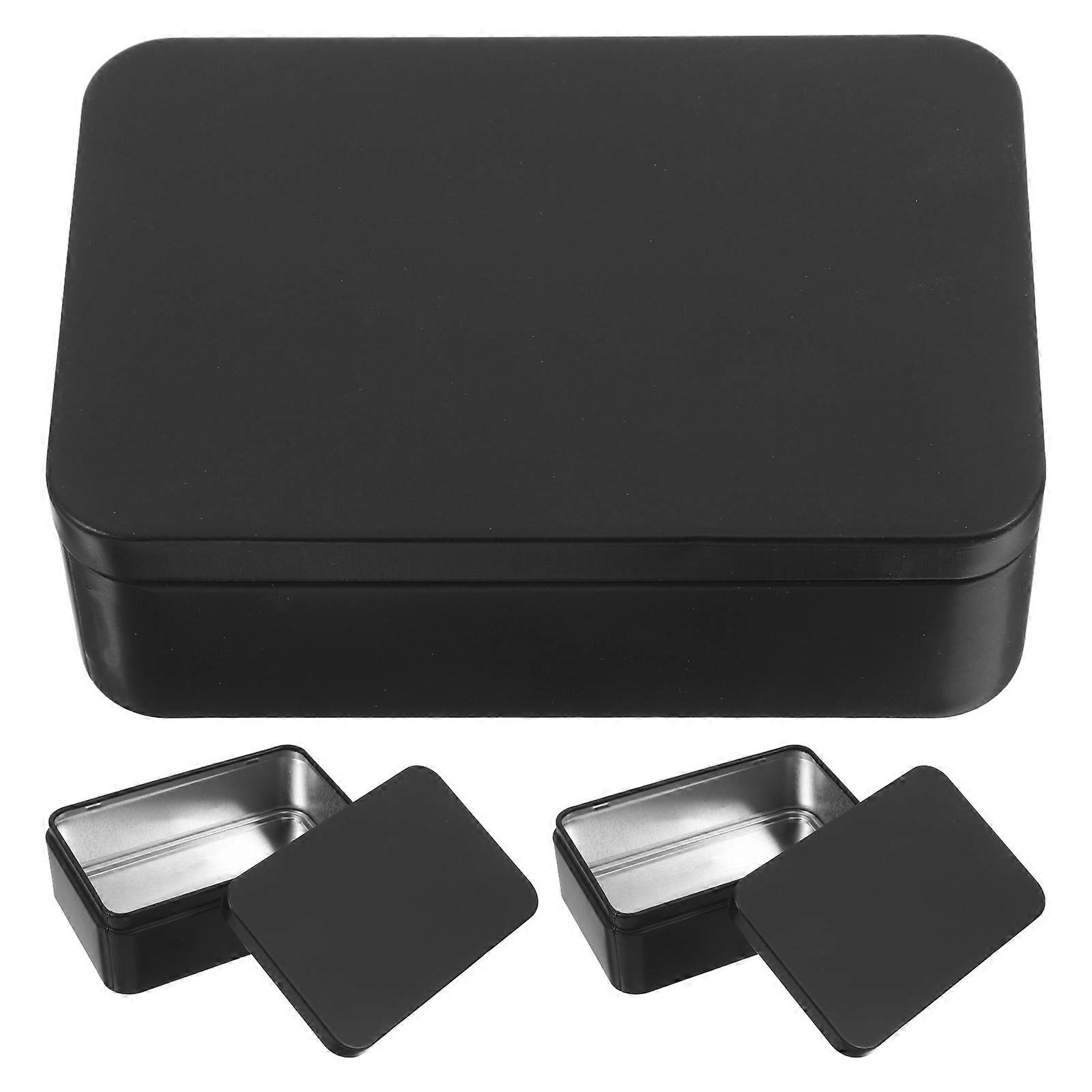 Playing Card Holder Case Tinplate Organizer For Small Items Home Use Black 3Pcs