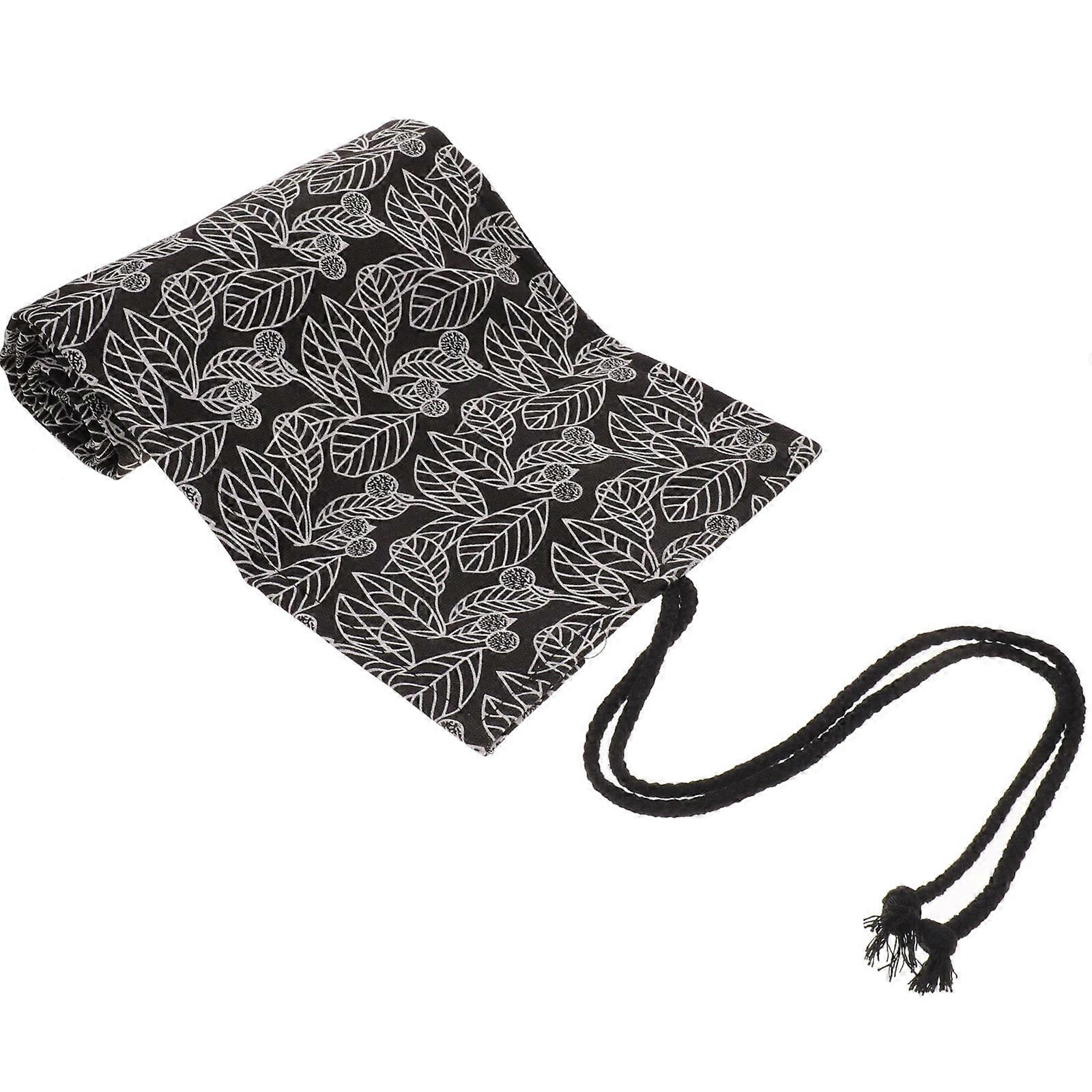 Black Canvas Roll Up Pencil Wrap for Storage Use Multiple Slots