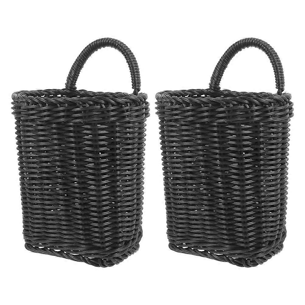 Rectangular Woven Fruit Basket 2Pcs Home Decoration Organizer Black Rustic Style Design
