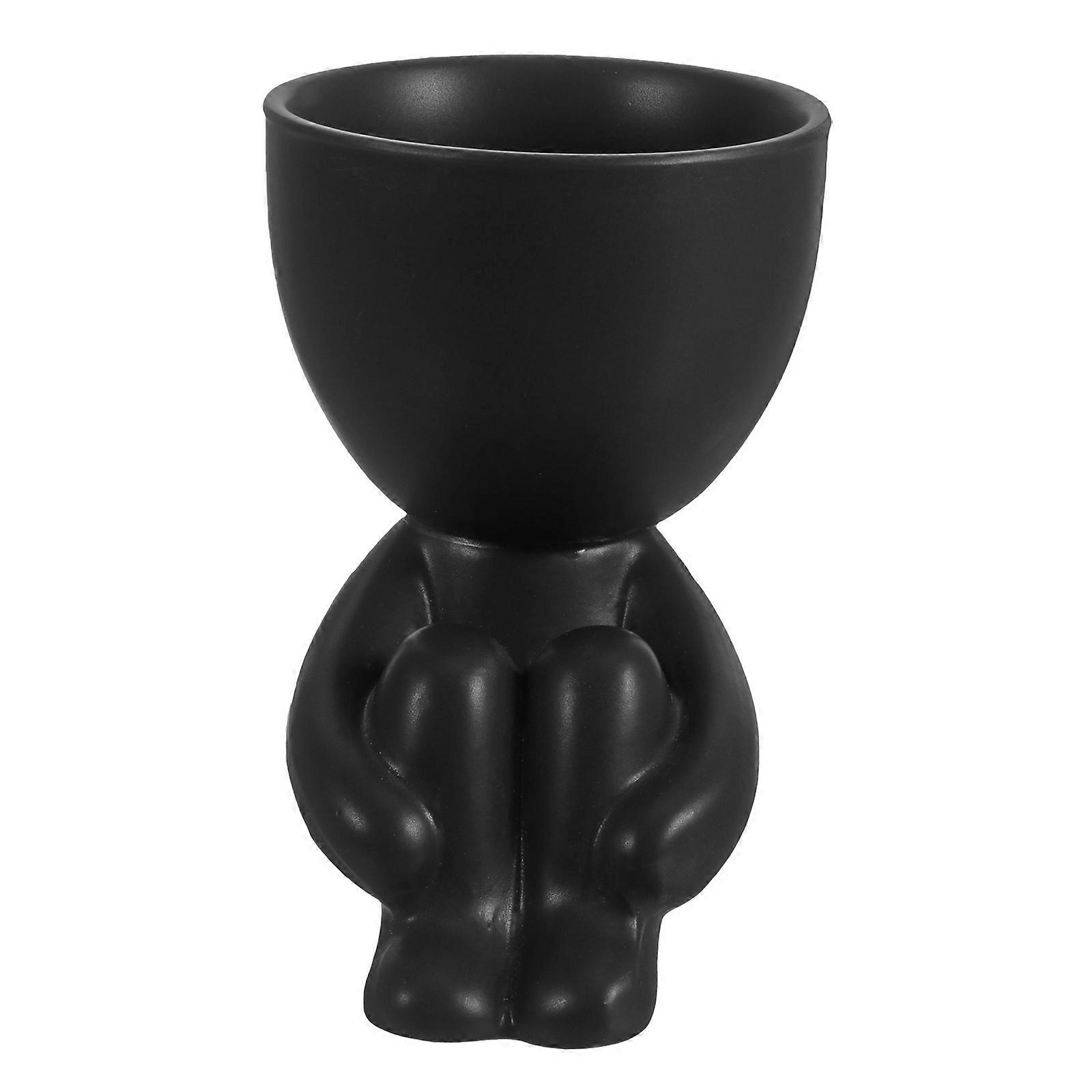 Ceramic Flower Pot for Plant Storage Container Black 2Pcs