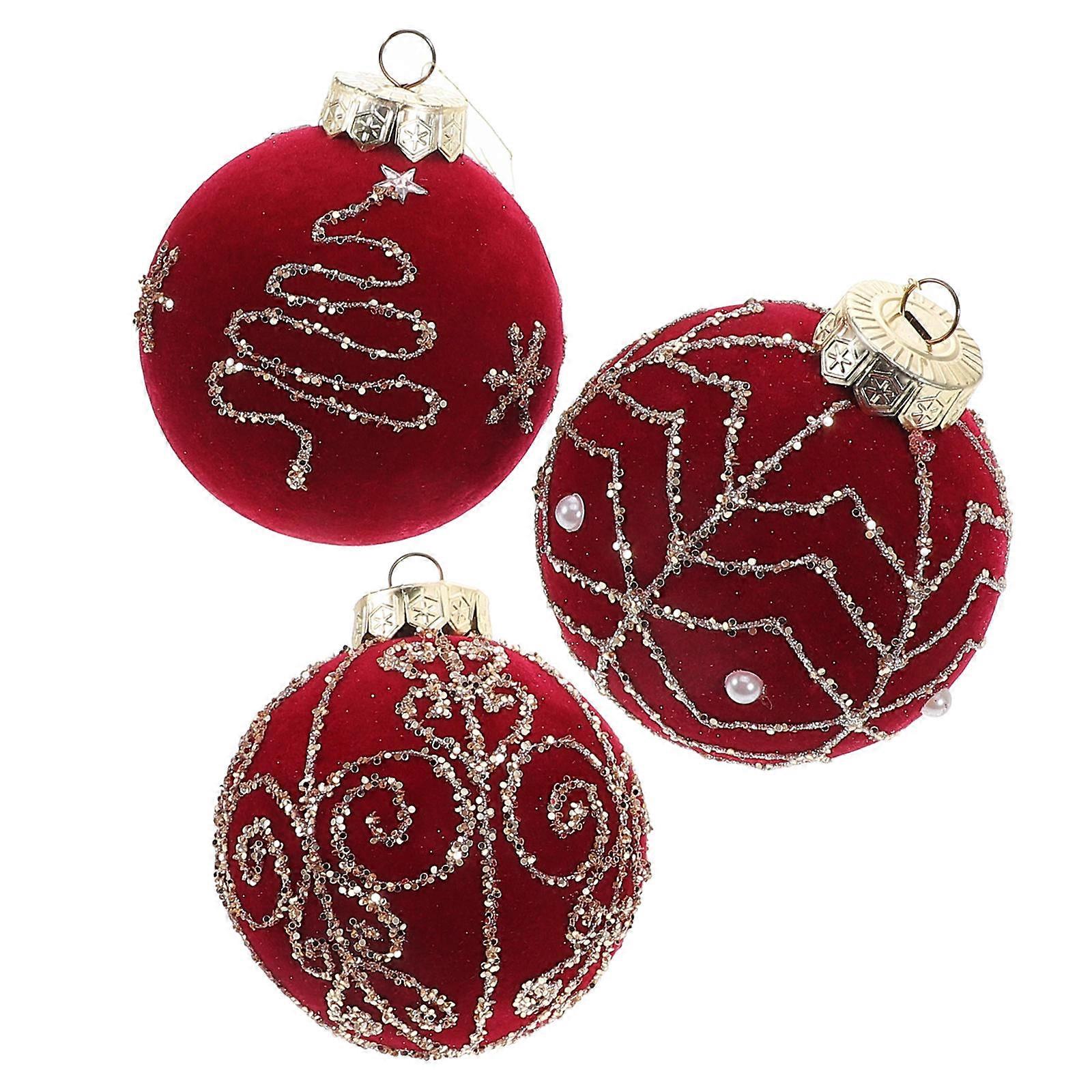 Shatterproof Christmas Ball Red Ornaments for Hanging 9Pcs Flocked
