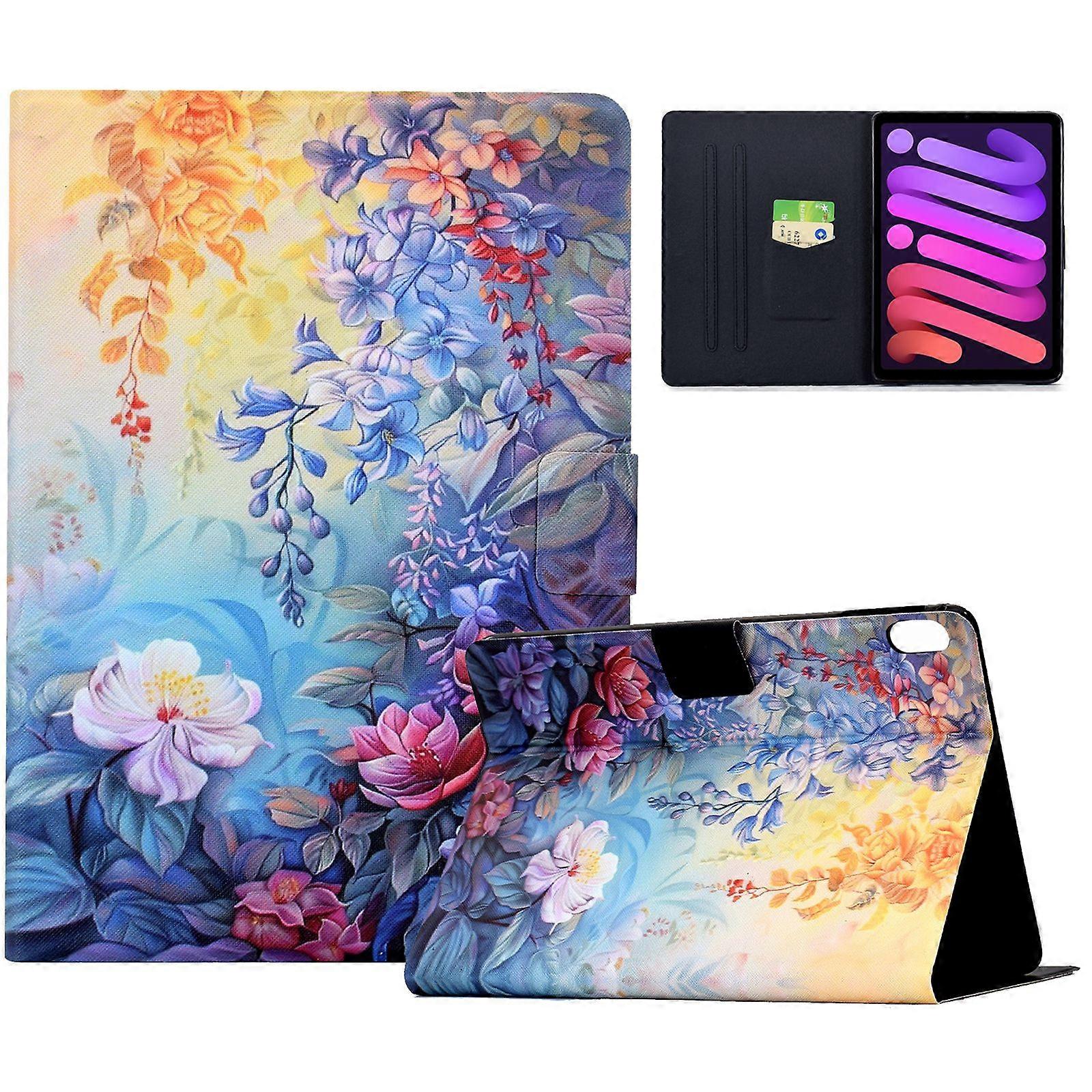 For iPad Mini (2024)/(2021) Case Colorful Pattern Painting Card Slots Stand Leather Tablet Cover with Auto Sleep/Wake