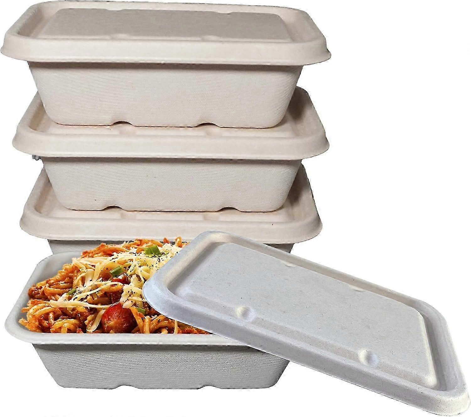2025 Latest Model  22 oz Disposable Bowl with Fiber Lid - Rectangular Compostable Sugarcane Fiber