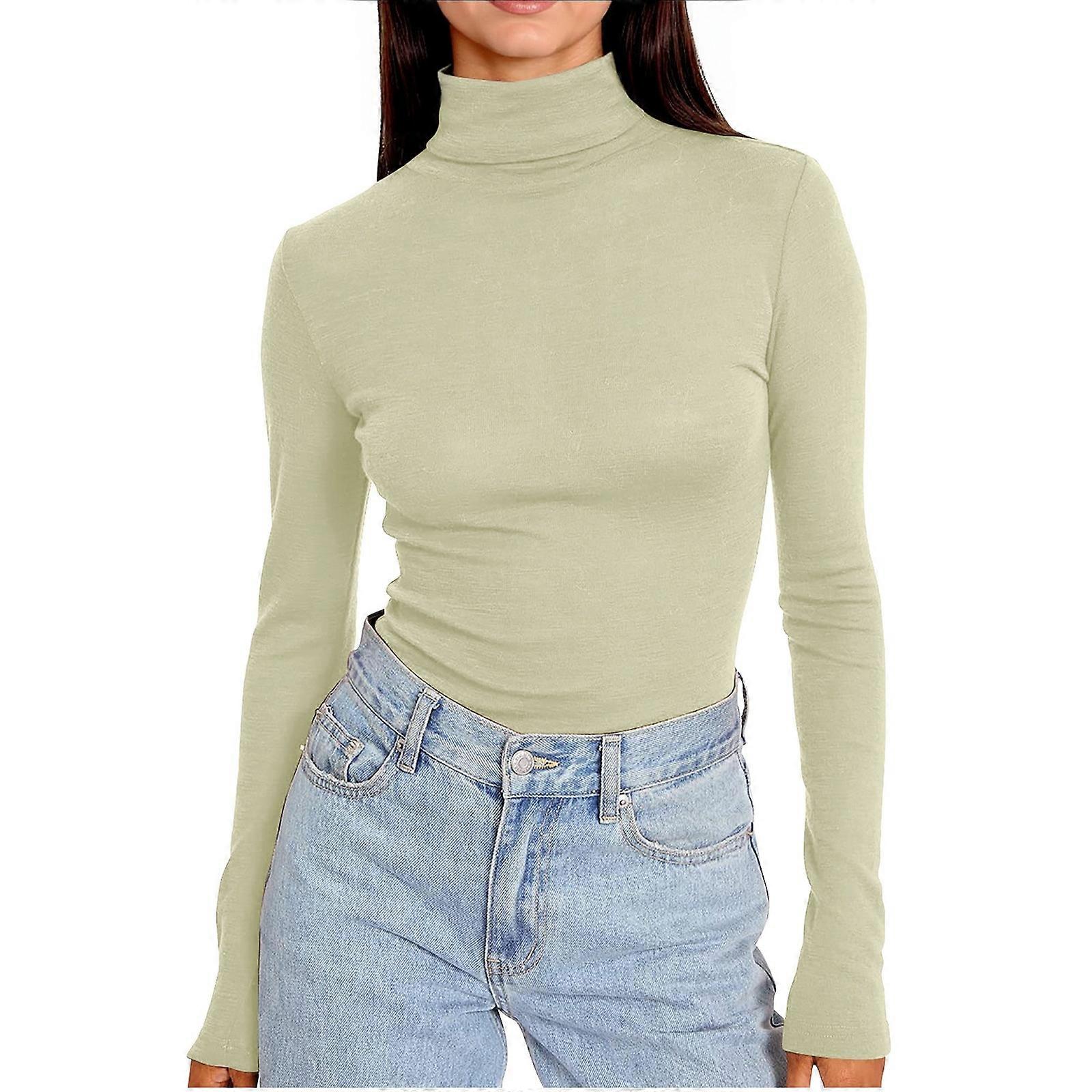 Fashionable women's high-neck long-sleeved basic warm top  Yellow S