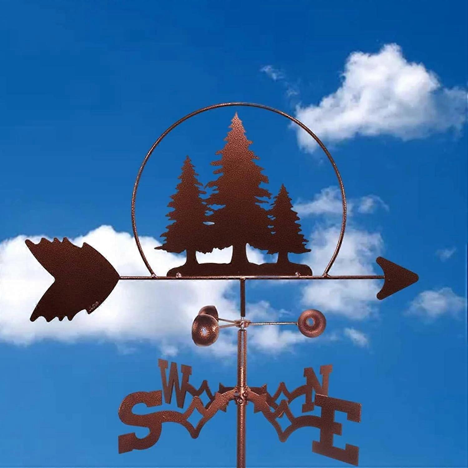 Pine Weather Vane Wind Direction Indicator, Vertically Mountable, Outdoor Garden Roof Metal Bracket