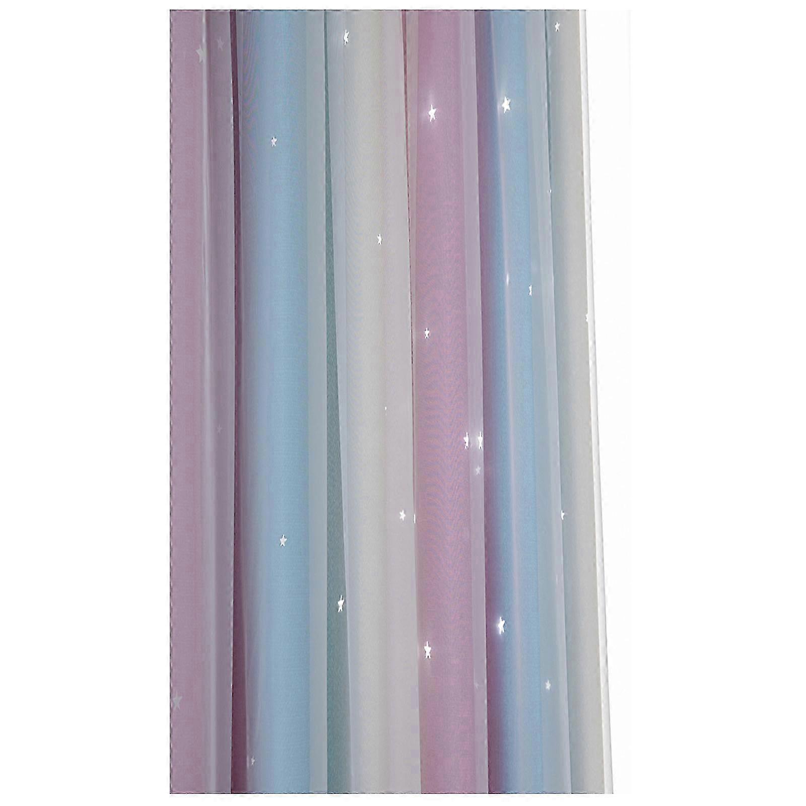 25-26 Heat Insulating Gradual Stripe Curtains with Stars, 132x160cm