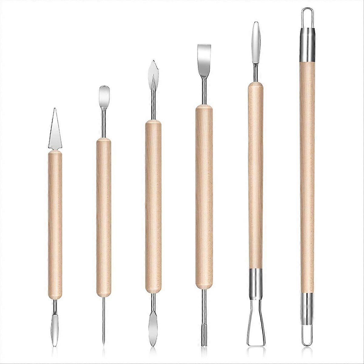 6Pcs Clay Sculpting Tools Kit, Professional Polymer Clay Tools with Wooden Handles for Trimming Sha