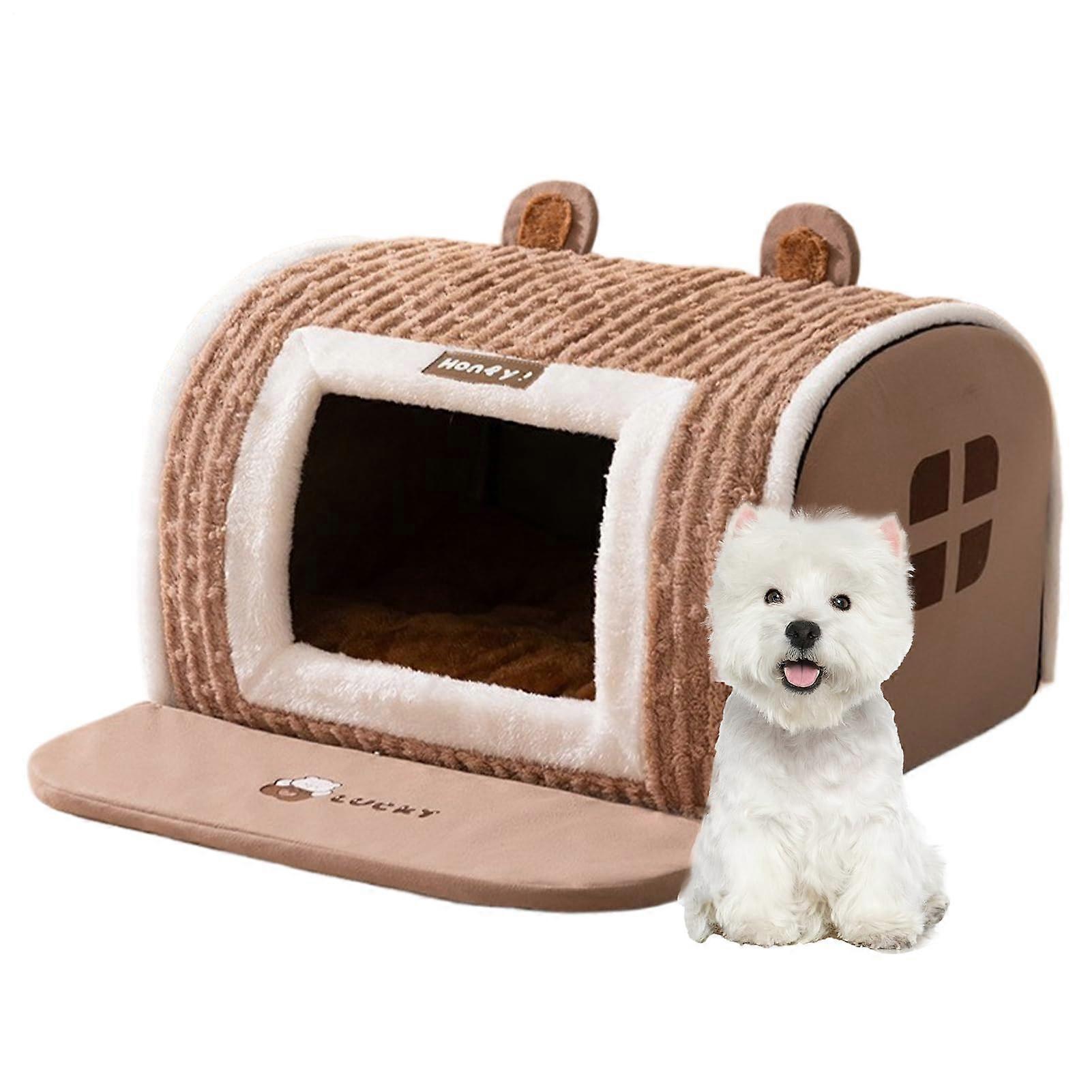 Dog House Indoor Winter Washable Sleeping Kennel For Small To Medium Pets Brown Burrow Kennel For Cats And Dogs Size M