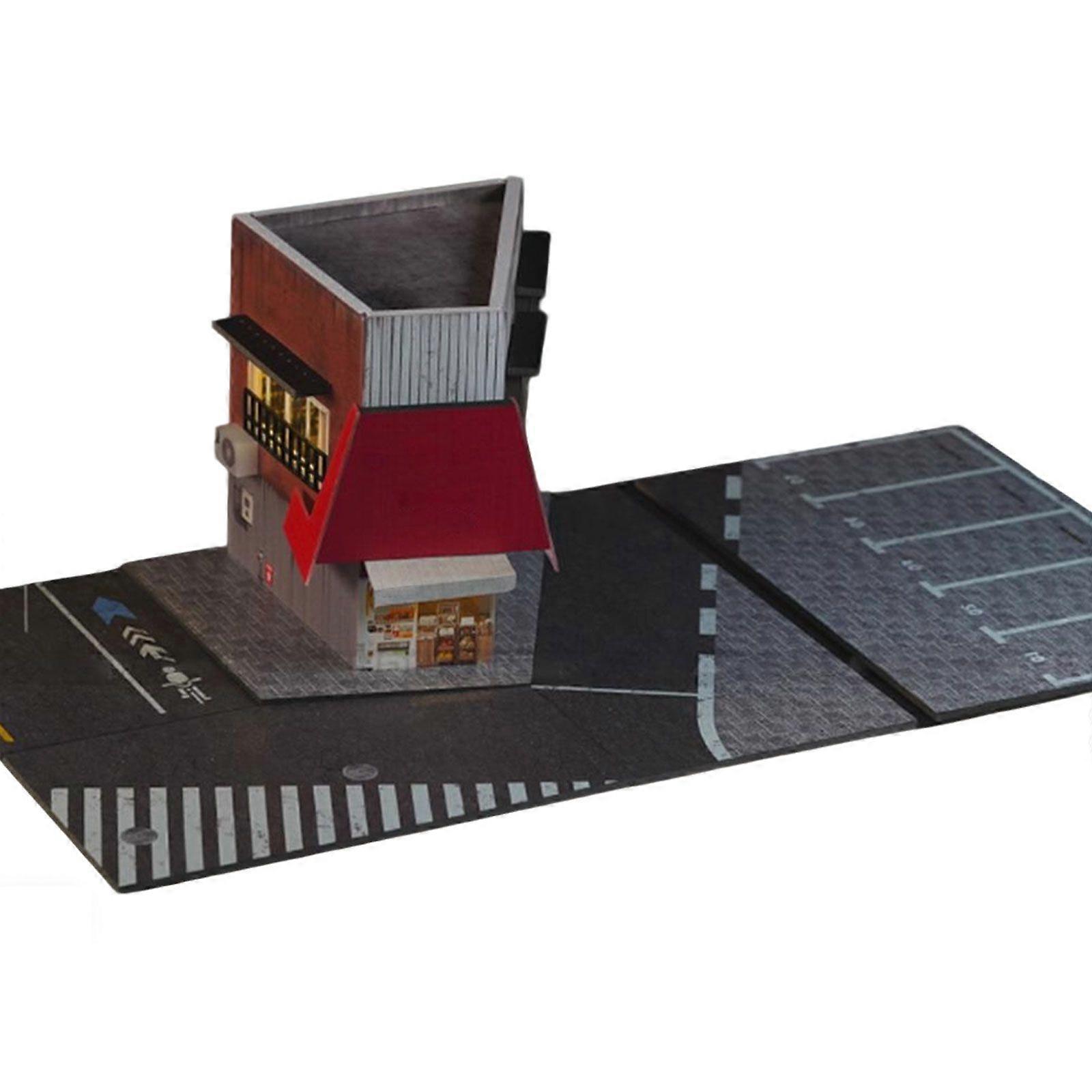 1/64 Corner Store Model LED Lighting City Building Parking Lot Scene Model