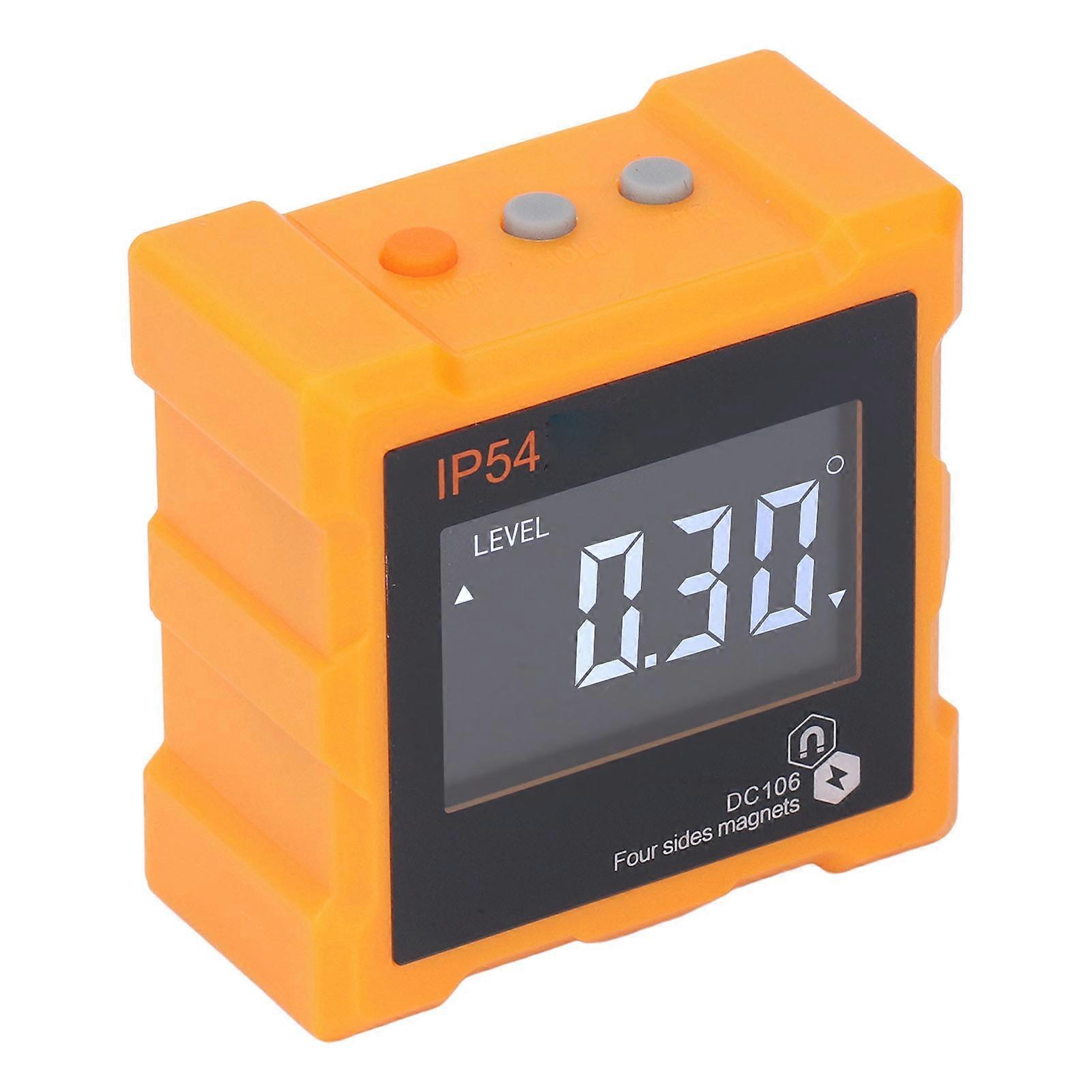 IP54 Angle Finder 4x90° LCD Digital Display 4 Side Strong Magnetic Angle Gauge Inclinometer 360° 1300mAh Orange 