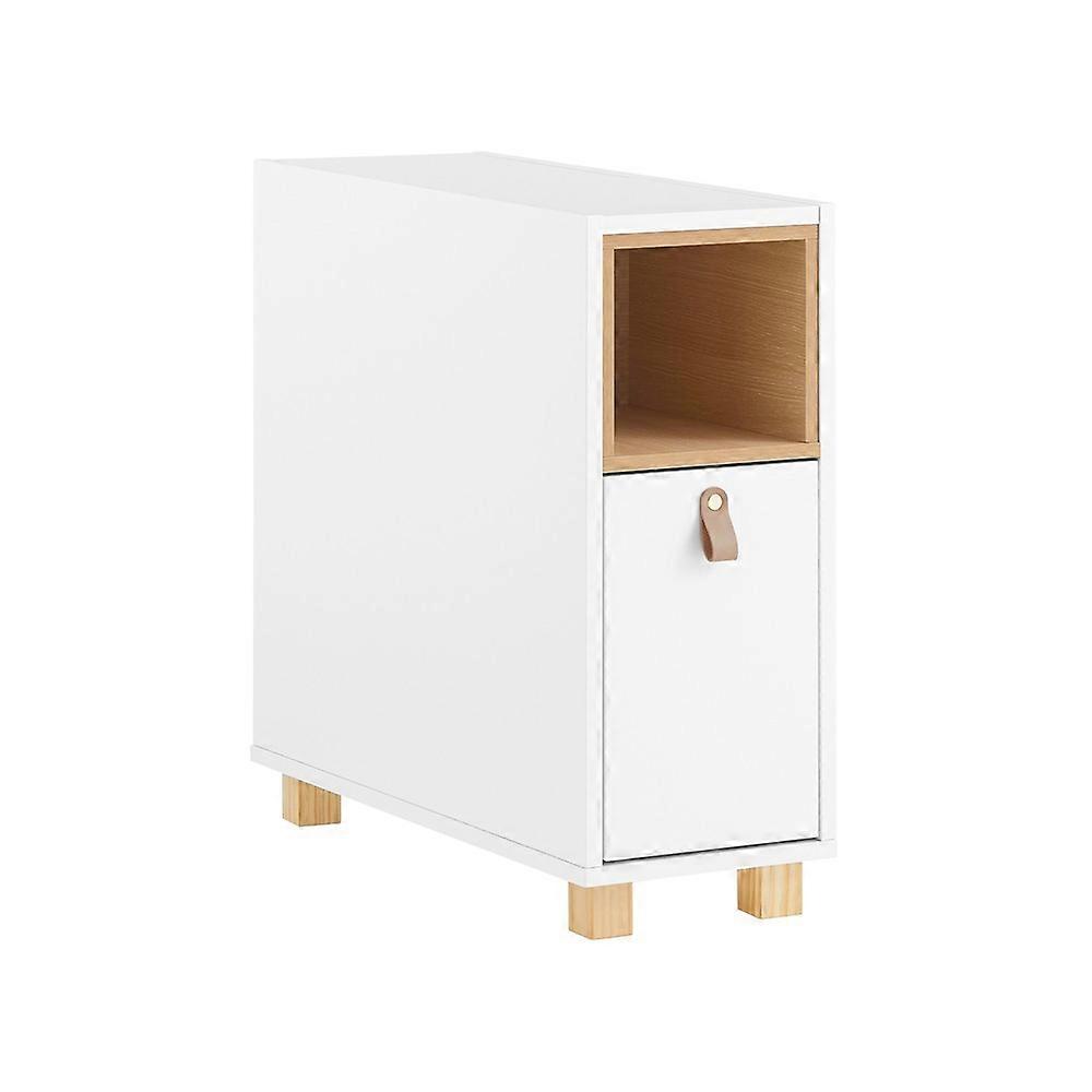SoBuy FBT161-WN,Scandinavian Sofa End Table with Pine Legs Side Table Narrow Bedside Cabinet Bedside Chest with Drawer & Shelf for Corner,Apartment