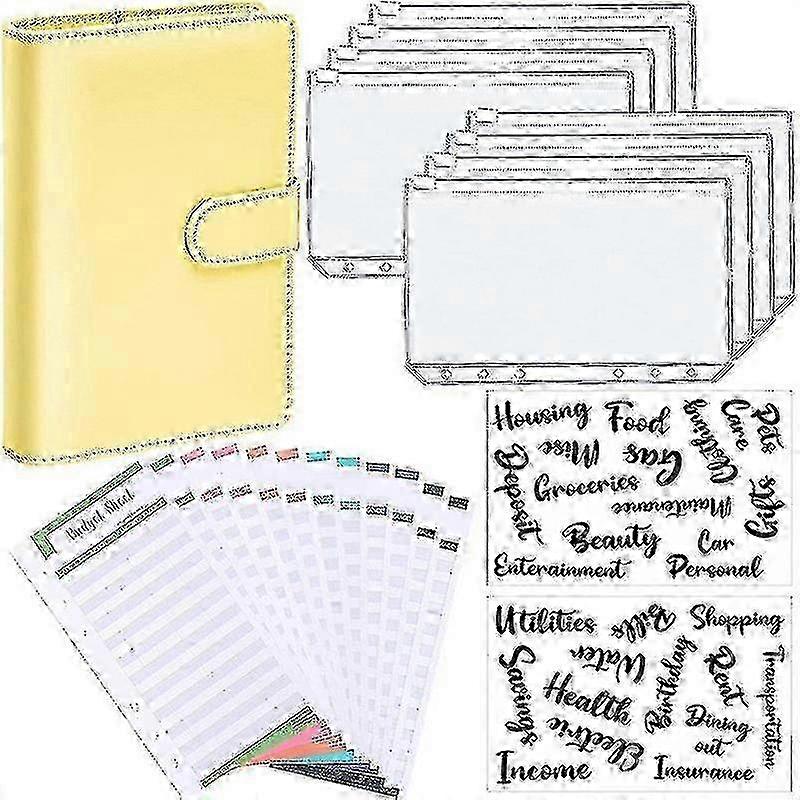 A6 Size Binder Notebook Covers with Budget Planner, 6-Hole Pockets, Plastic Zipper Envelope - Ideal for Money Saving