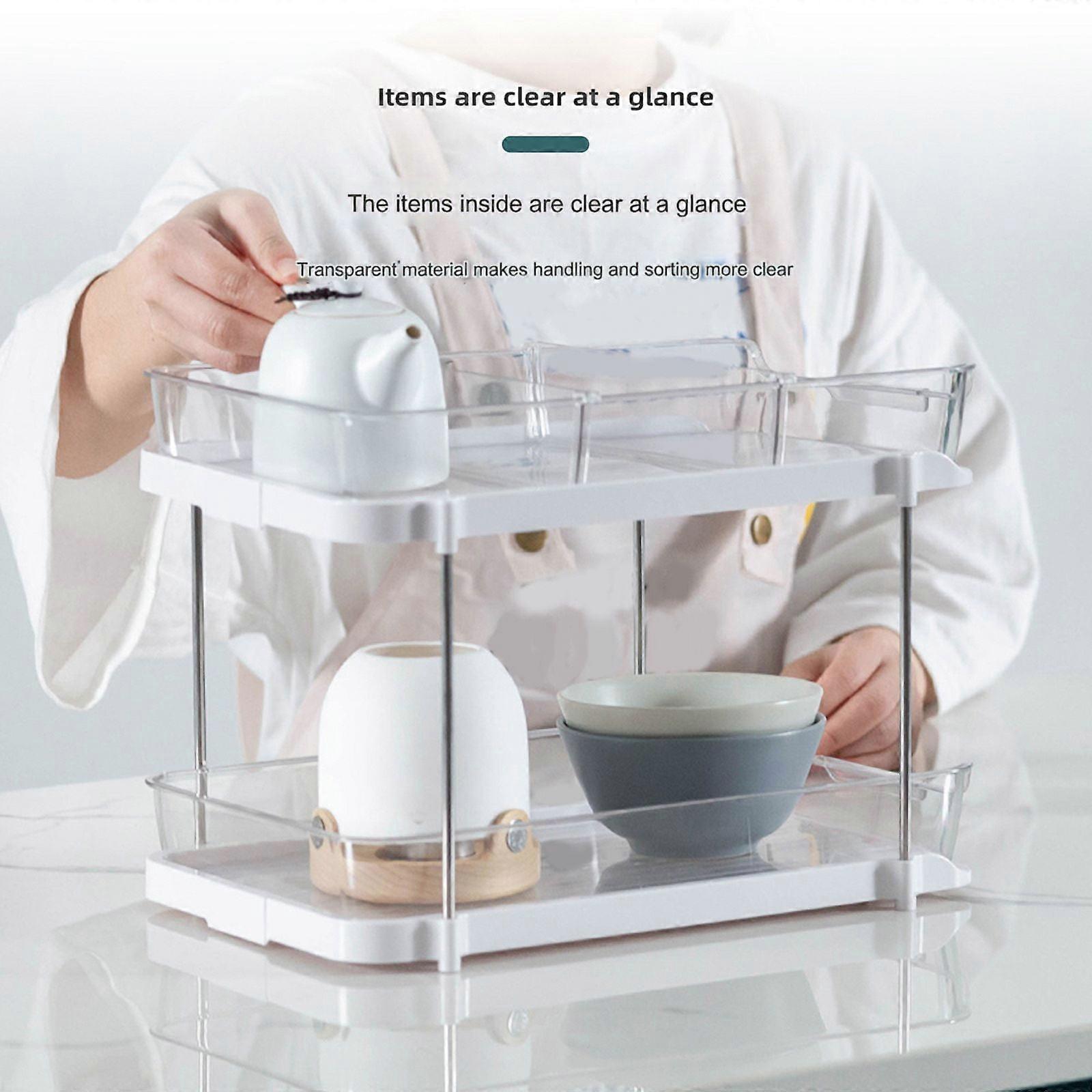 2-Tier Multi- Bathroom Organizers and Storage, Stackable Kitchen Pantry Organization L