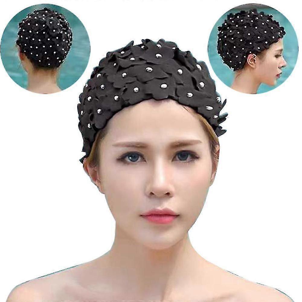 Vintage Çiçekli Yüzme Şapkası Kadın Şık Yüzme Başlığı Duş Başlığı Naylon Spandex Çiçek Yüzme Başlığı