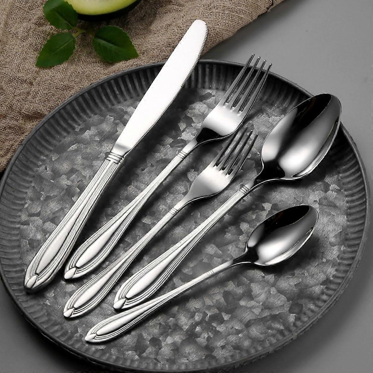 Stainless Steel Knife Fork 40Piece Silverware Set For 8, 410 Thickened Cutlery Tableware