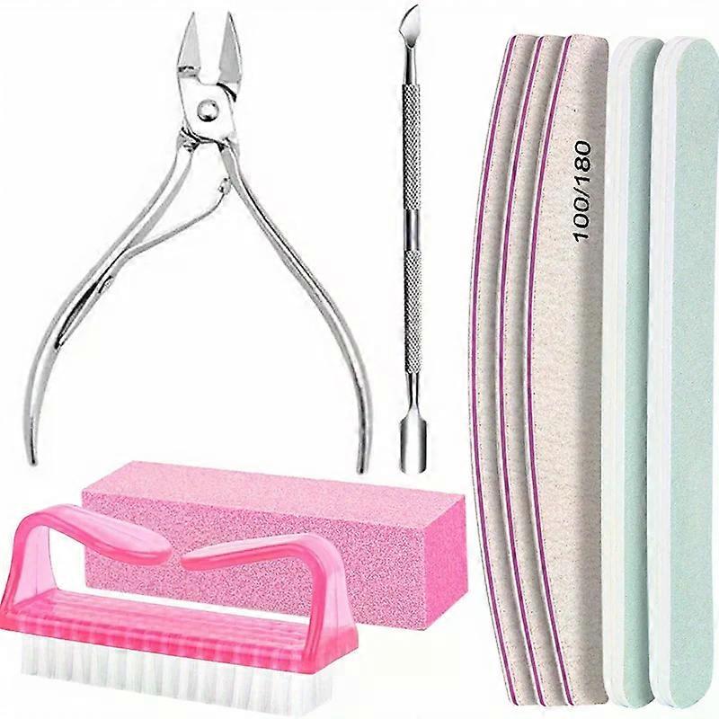 9Pcs/lot Nail Art 100/180 Grit Professional Files Buffer Sponge Block Brush Nail Scissors Kit With Cuticle Nipper Pushers Manicu