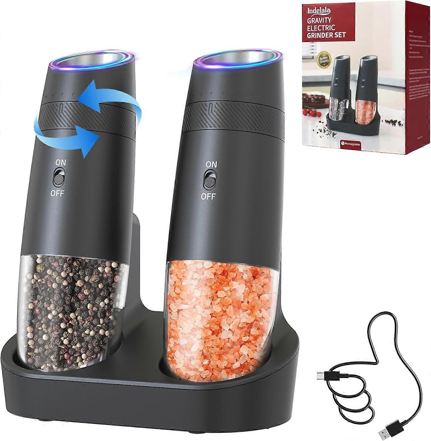 Electric Pepper and Salt Grinder Refillable Set - Automatic Shakers Pepper Mill,